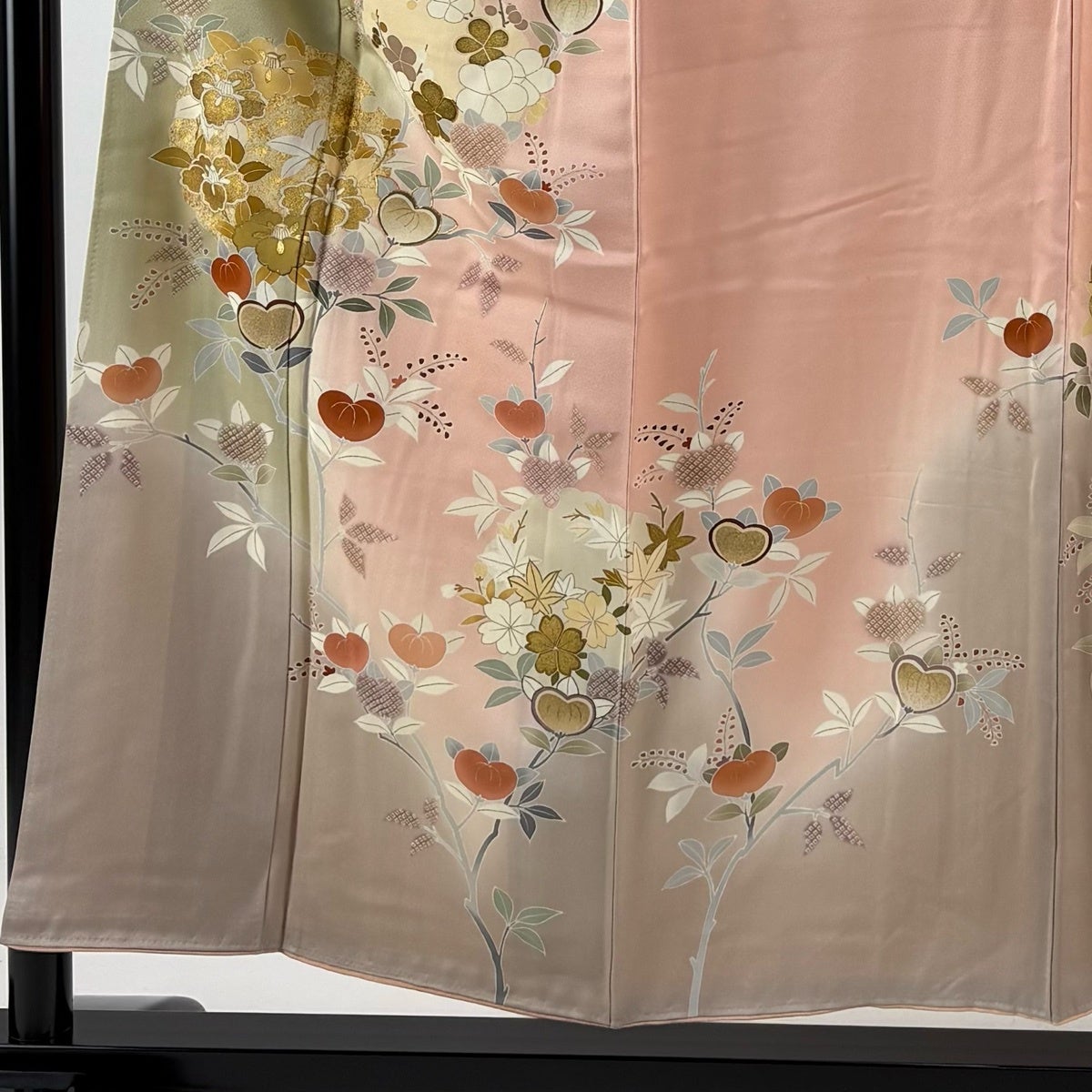 訪問着 身丈153.5cm 裄丈62cm S 袷 雪輪 橘花 金彩 染め分け 抹茶色 訪問着 身丈153.5cm 裄丈62cm S 袷 雪輪 橘花 金彩 染め分け 抹茶色