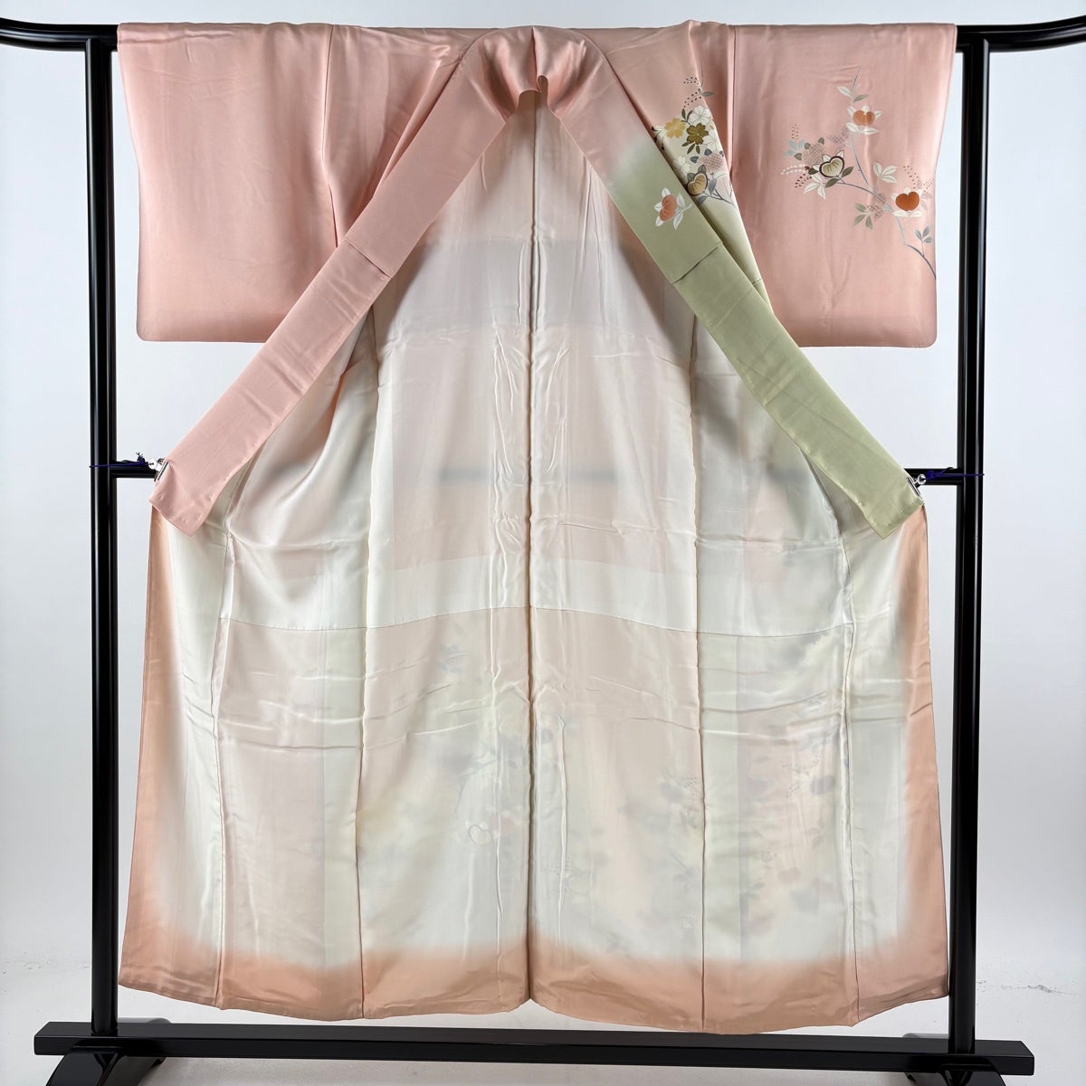 訪問着 身丈153.5cm 裄丈62cm S 袷 雪輪 橘花 金彩 染め分け 抹茶色