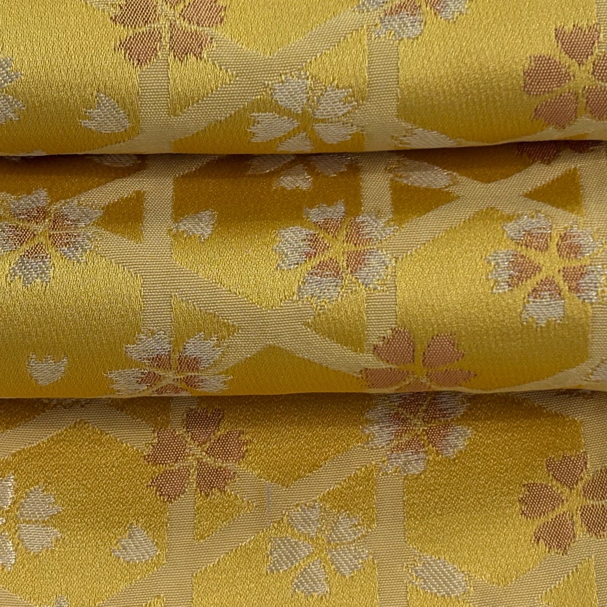 半幅帯 優品 桜 山吹色 化繊｜中古・古着・リサイクル着物通販