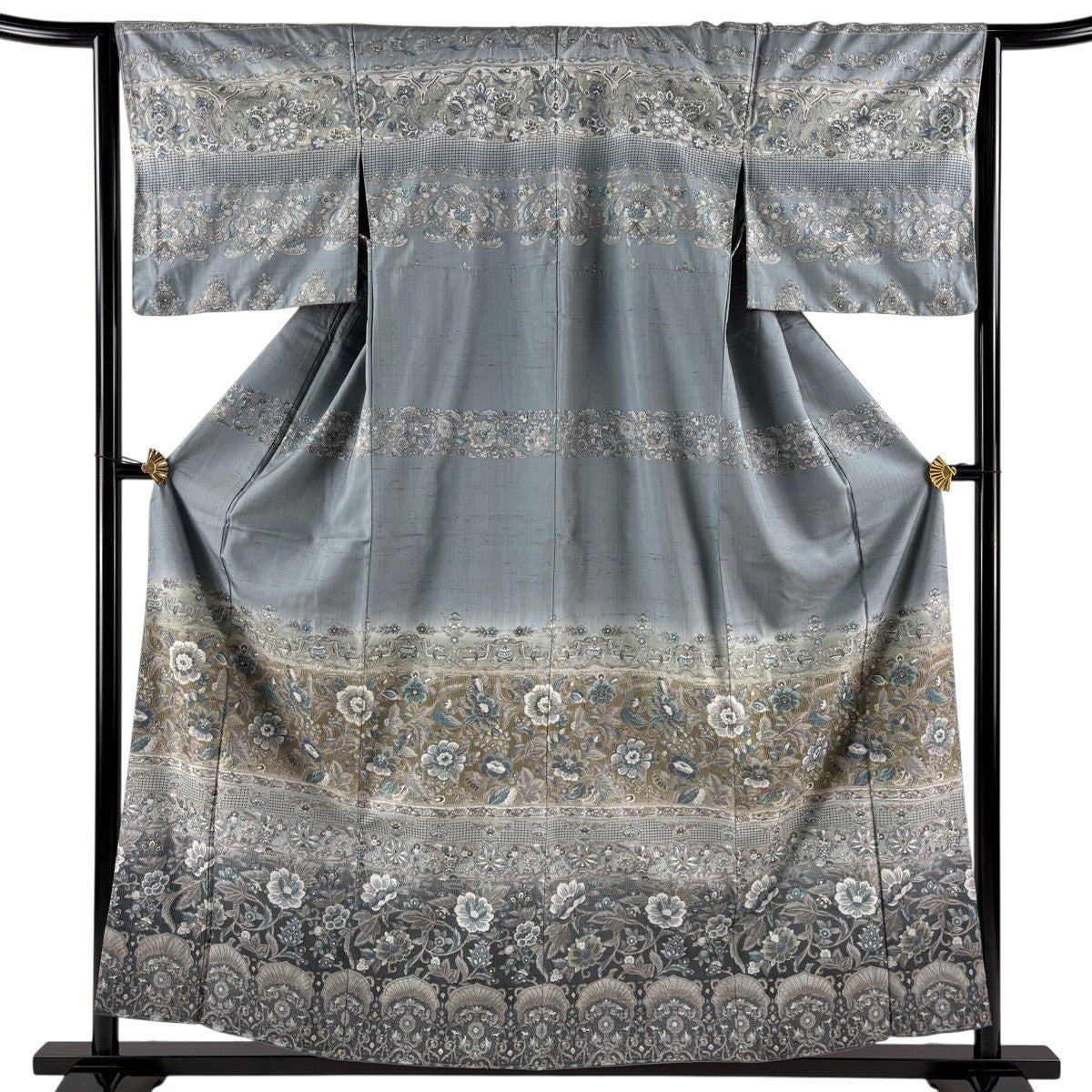 美品】 訪問着 身丈158.5cm 裄丈67cm M 袷 紬地 桜 花びら 染め分け