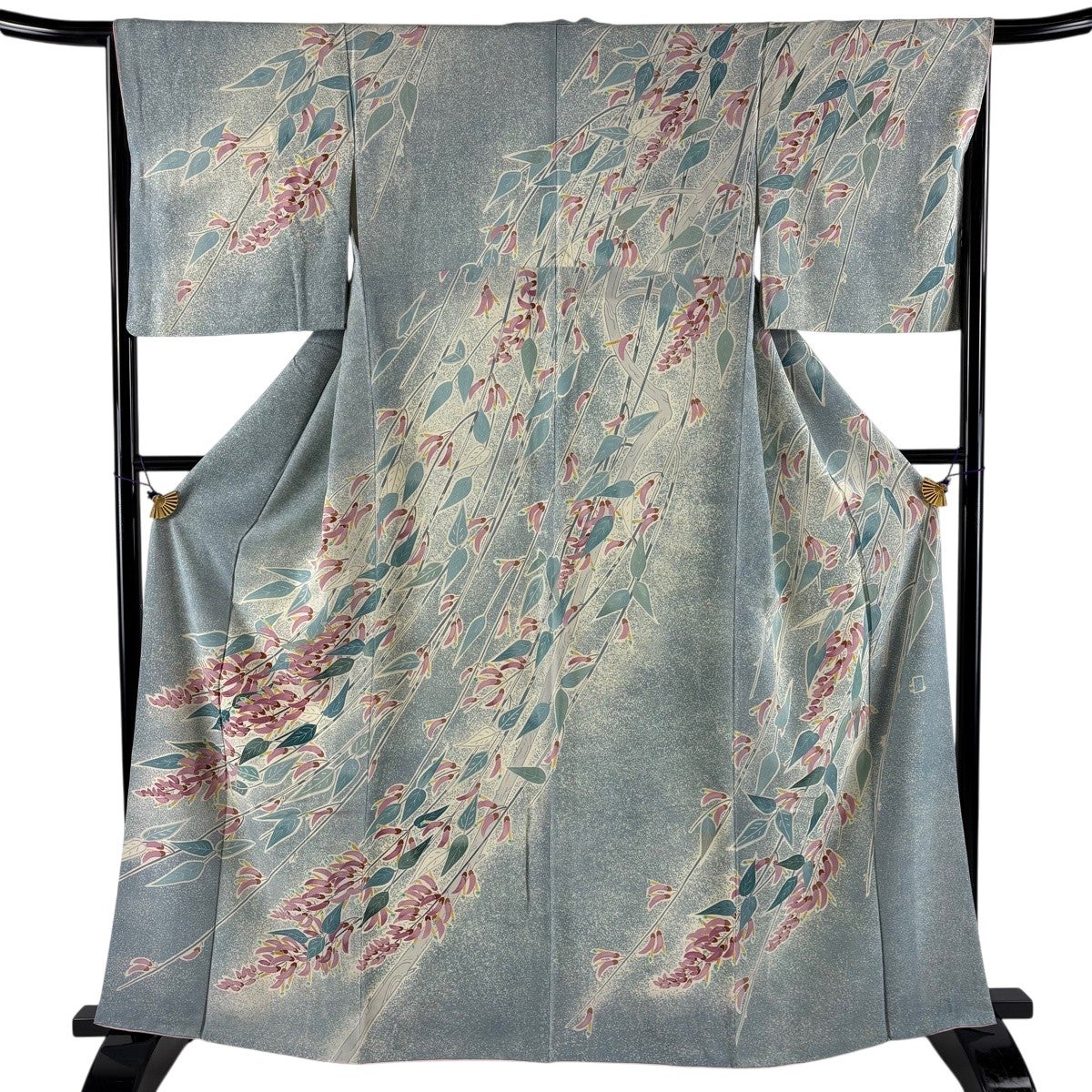 訪問着 身丈161.5cm 裄丈66cm M 袷 落款あり 草花 染め分け 青灰色