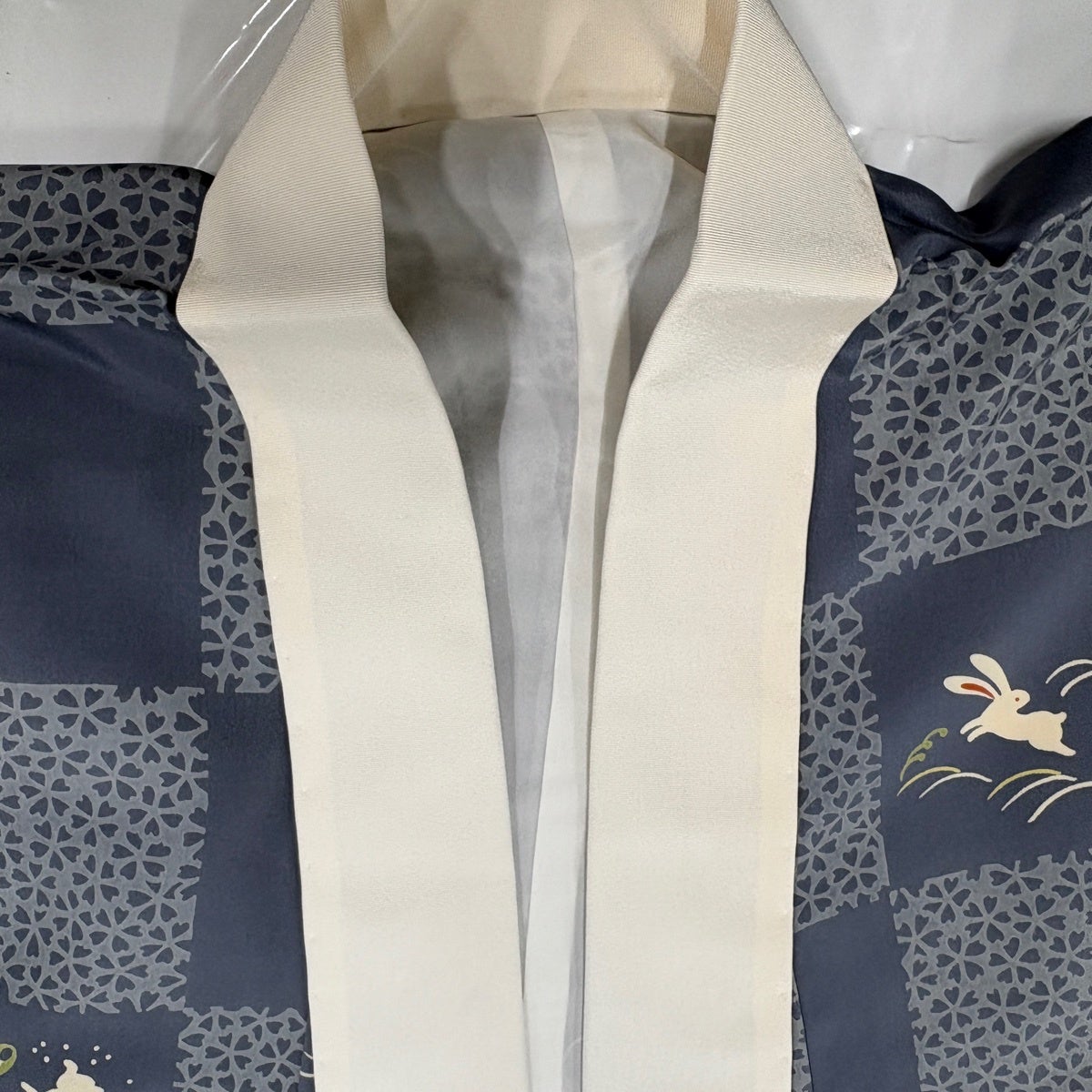 長襦袢 身丈131cm 裄丈66cm M 市松 うさぎ 青灰色 正絹 秀品｜中古
