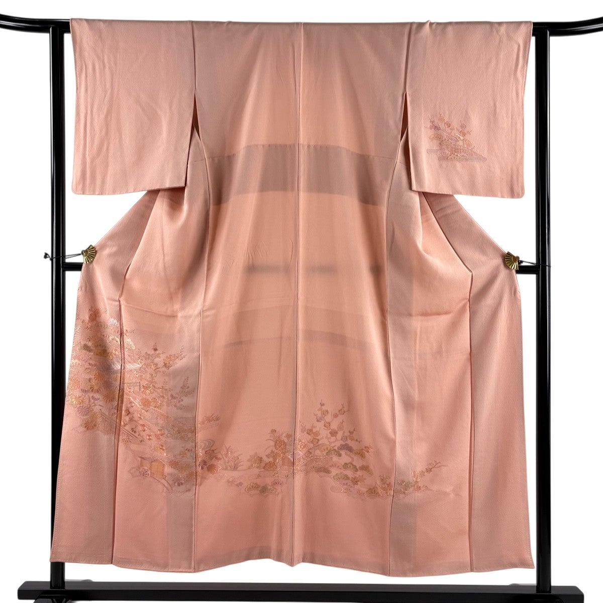 訪問着 身丈157cm 裄丈63.5cm S 袷 松竹梅 金糸 金彩 ピンク 正絹 秀品