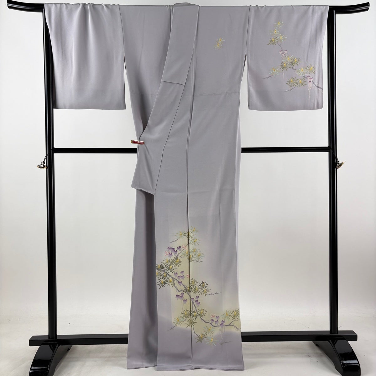 付下げ 身丈166.5cm 裄丈68.5cm L 袷 小田美知代 落款あり 若松 草花