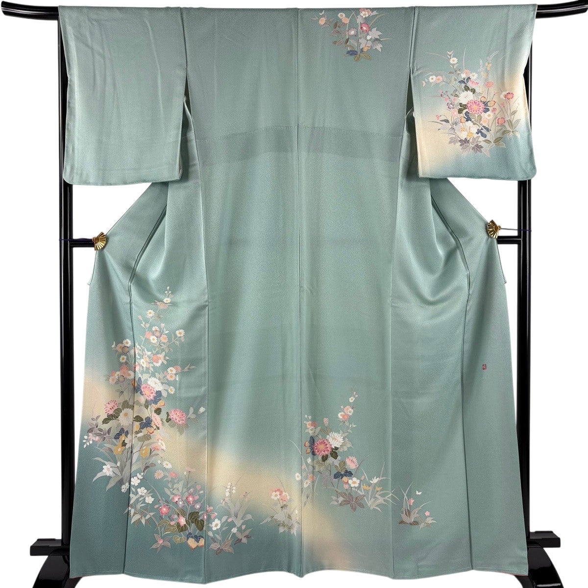 美品】 訪問着 身丈166cm 裄丈66.5cm M 袷 落款あり 草花 染め分け
