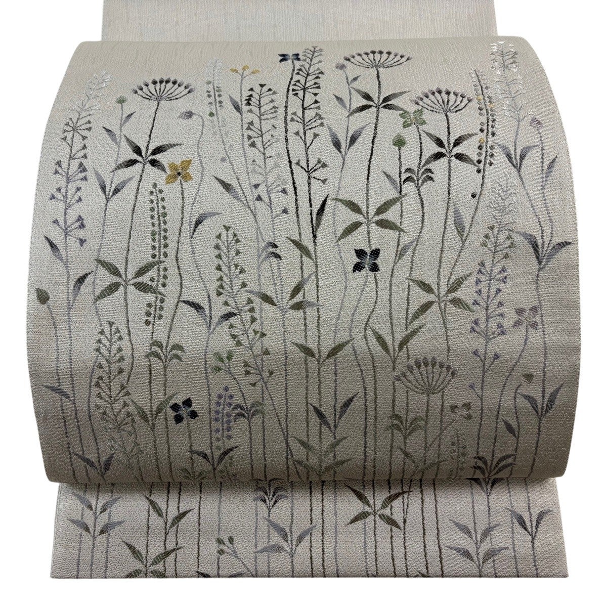 美品】 袋帯 秀品 斜め格子 華文 金糸 箔 金色 お太鼓柄 正絹｜中古