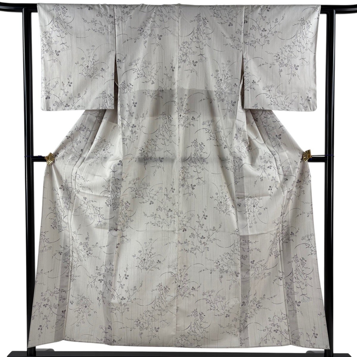 美品】 小紋 身丈158.5cm 裄丈63cm S 袷 紬地 花唐草 茶緑色 正絹 秀品