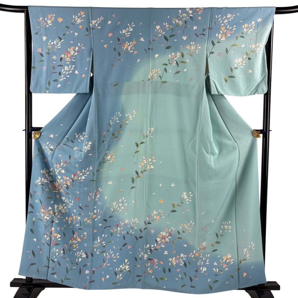 訪問着 身丈155cm 裄丈62.5cm S 袷 枝花 蔓帯 金彩 ぼかし 水色 正絹