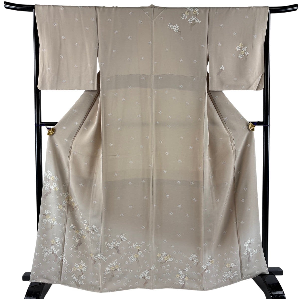美品】 振袖 身丈168cm 裄丈67.5cm L 袷 桜 桜の花びら 金通し 箔 黒