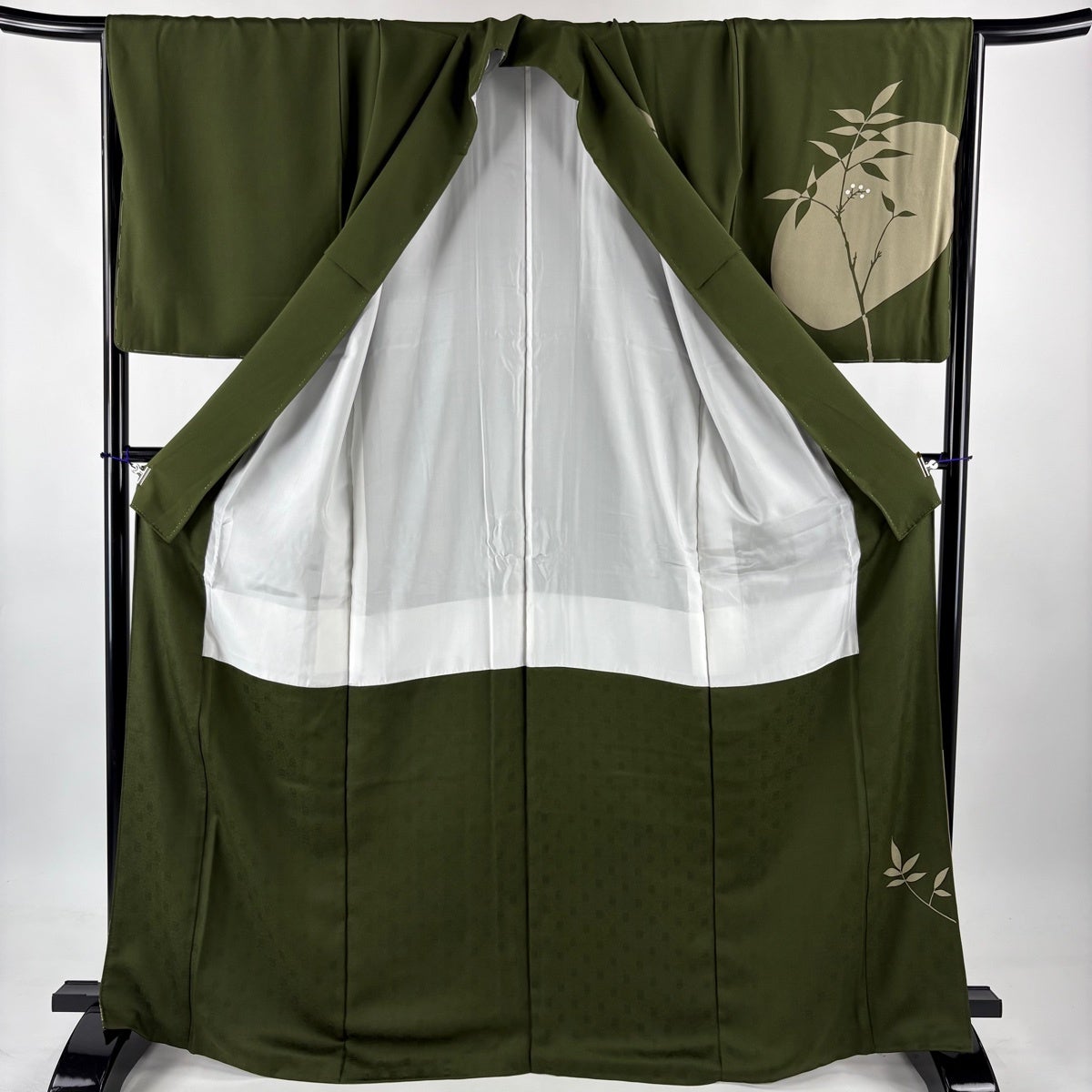 美品】 付下げ 身丈167cm 裄丈69.5cm L 袷 落款あり 葉と実 茶緑色