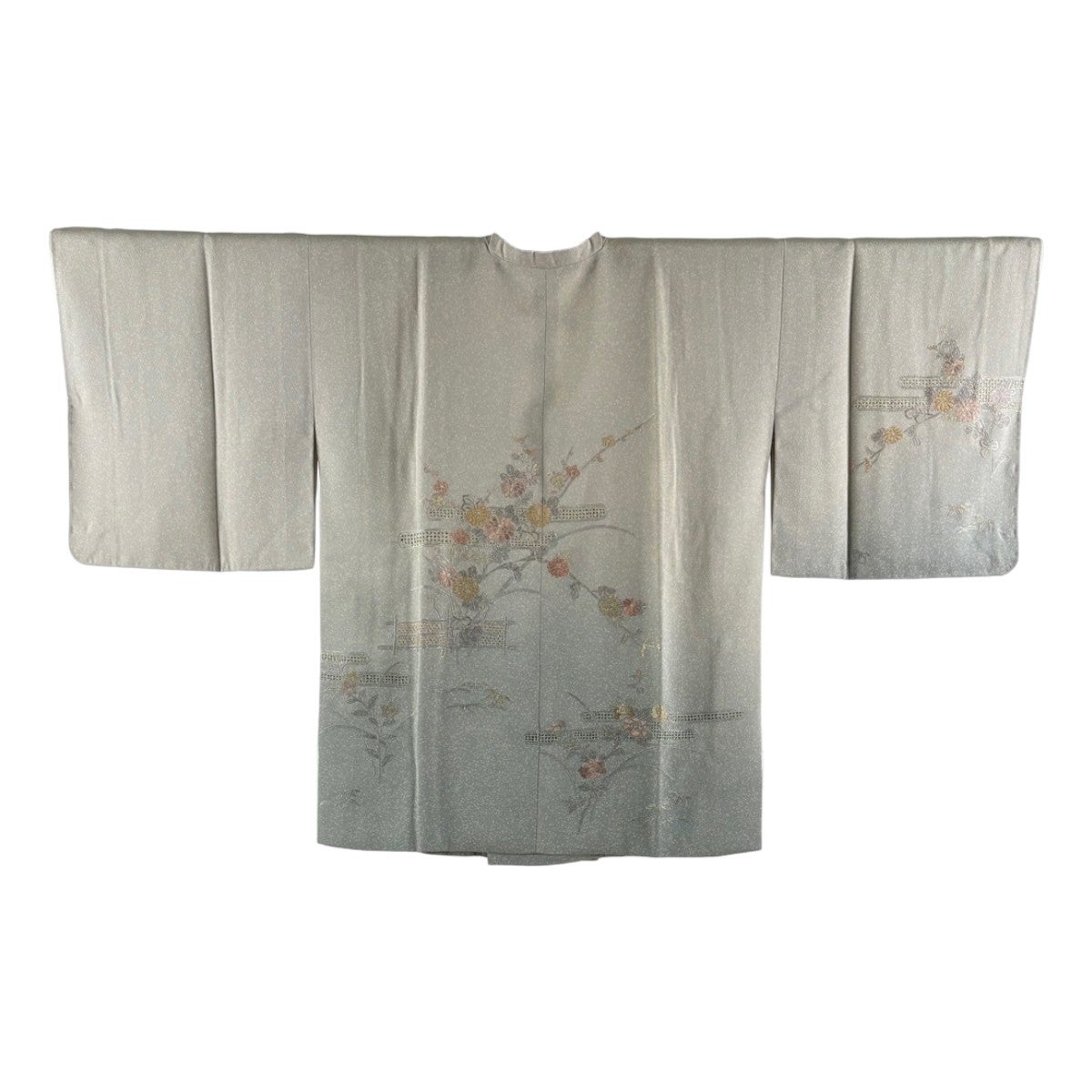美品】 道行 身丈98cm 裄丈67.5cm L 和装コート 角衿 枝花 地紋 焦茶色