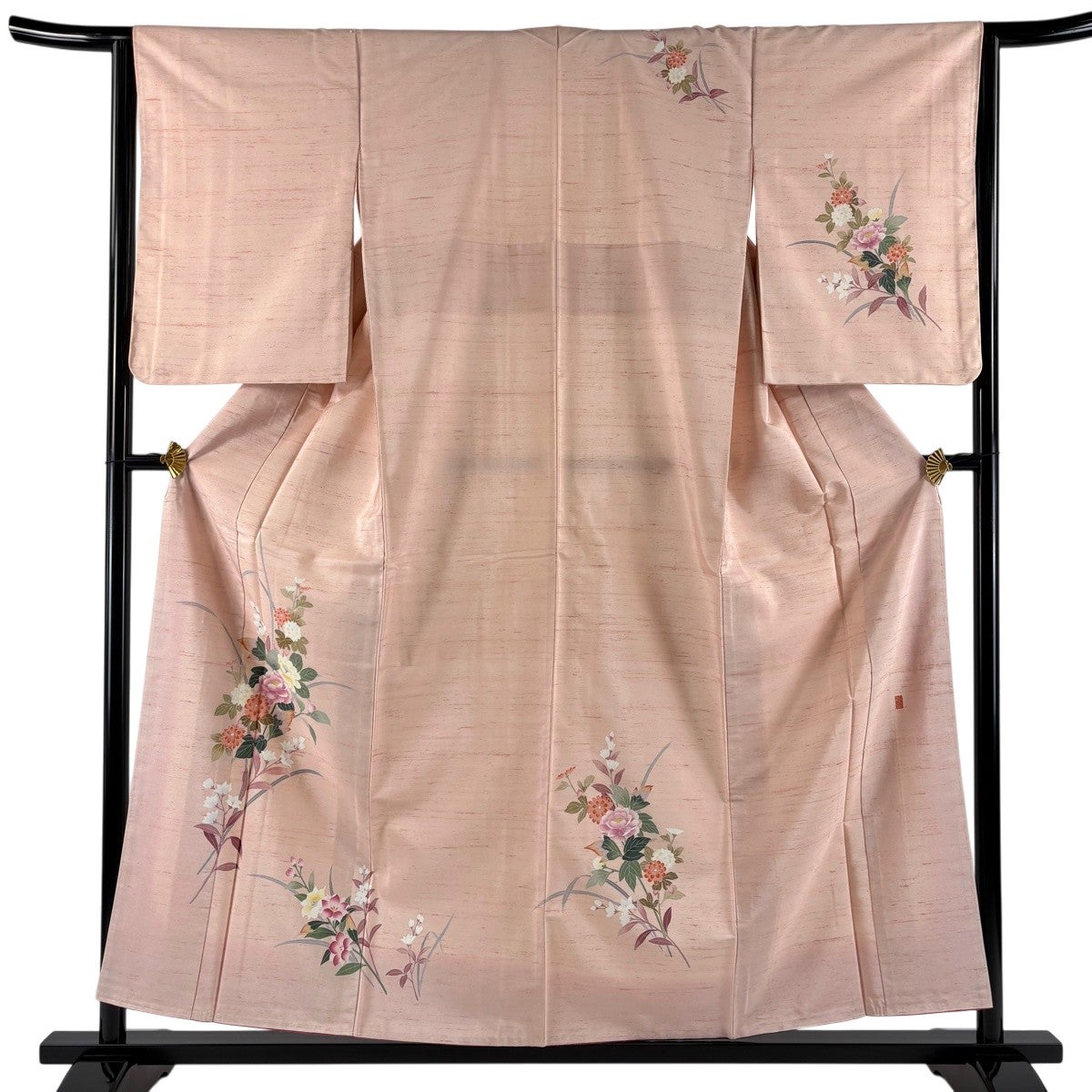 美品】 付下げ 身丈156.5cm 裄丈64.5cm M 袷 紬地 落款あり 草花 菊