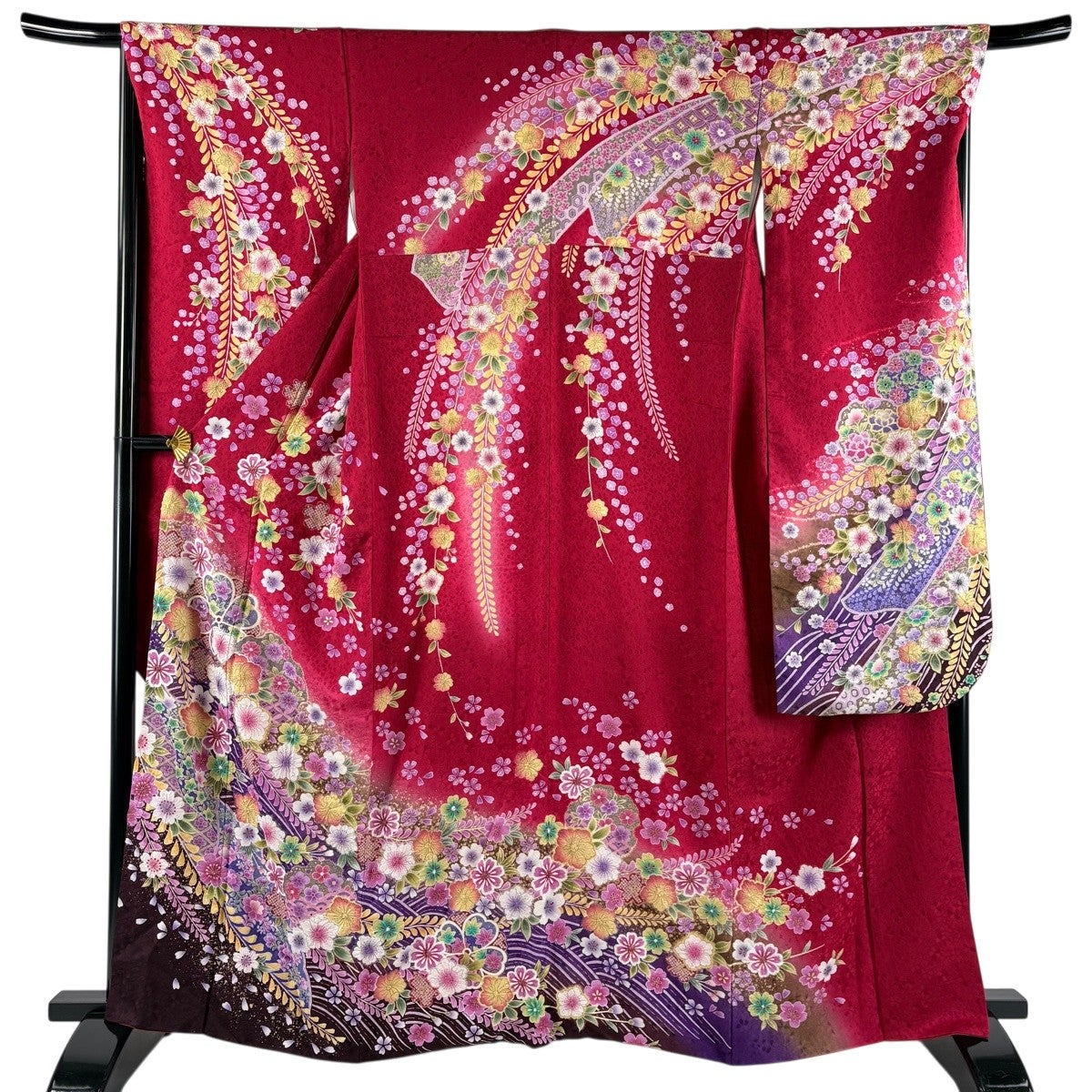 美品】 振袖 身丈163cm 裄丈67.5cm L 袷 辻が花 雪輪 金彩 染め分け 赤