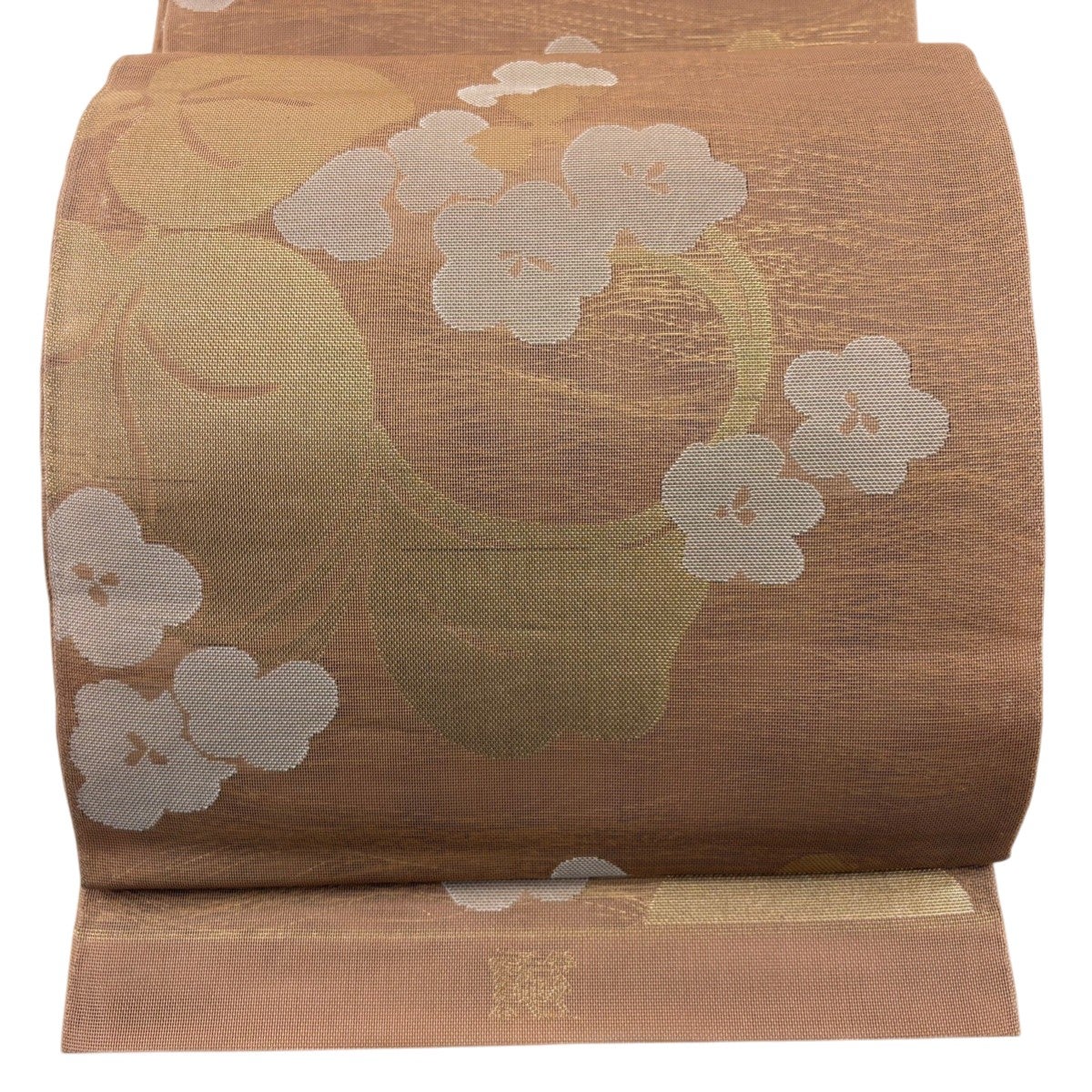 美品】 袋帯 名品 織悦 落款あり 花唐草 箔 灰緑 全通 正絹 美品】 袋帯 名品 織悦 落款あり 花唐草 箔 灰緑 全通 正絹