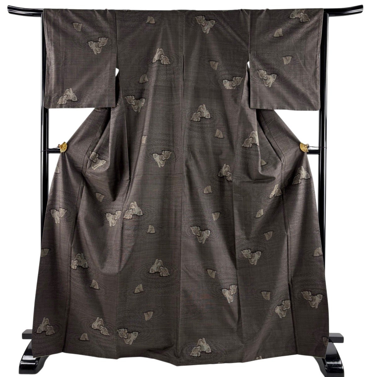 紬 身丈169.5cm 裄丈65cm M 袷 枯山水ー 焦茶色 正絹 秀品｜中古・古着