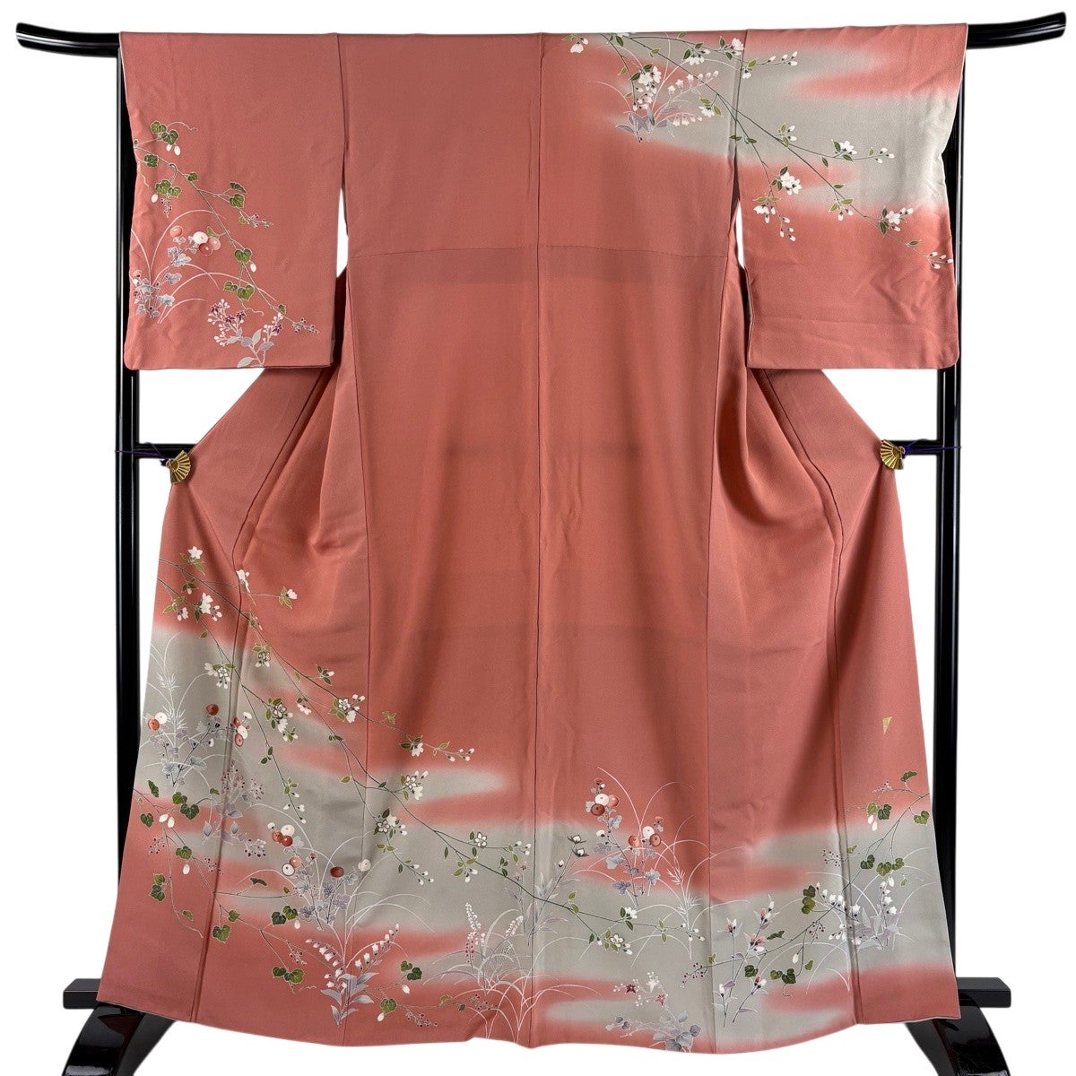 訪問着 身丈164.5cm 裄丈65.5cm M 袷 落款あり 万寿菊 草花 刺繍 金糸