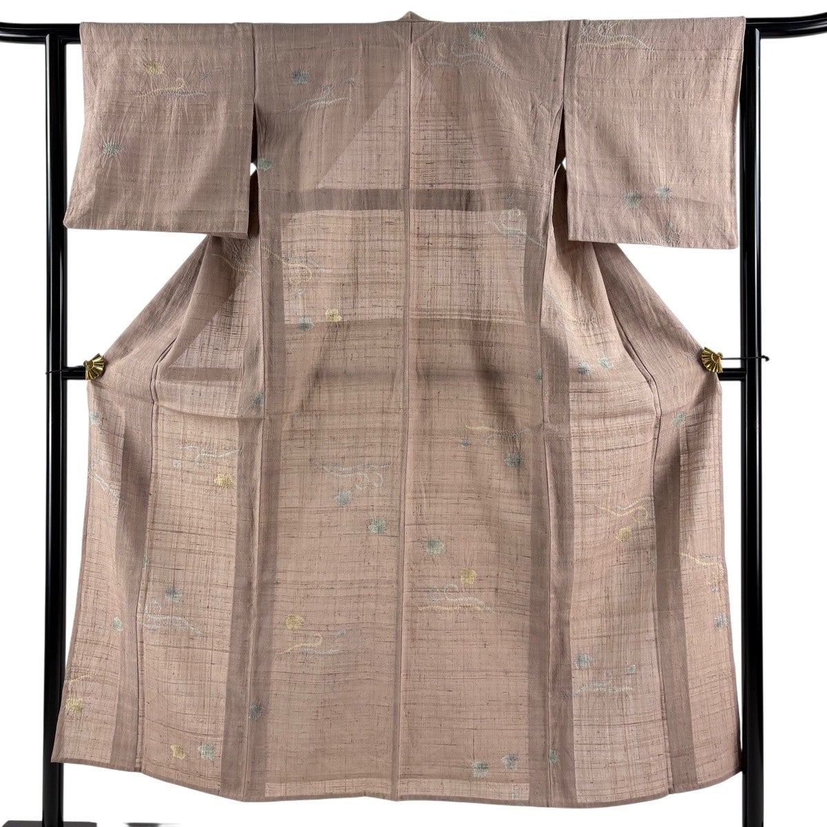 超美品単衣 紬 夏着物 草花模様 正絹 身丈150cm裄62cm 草花模様