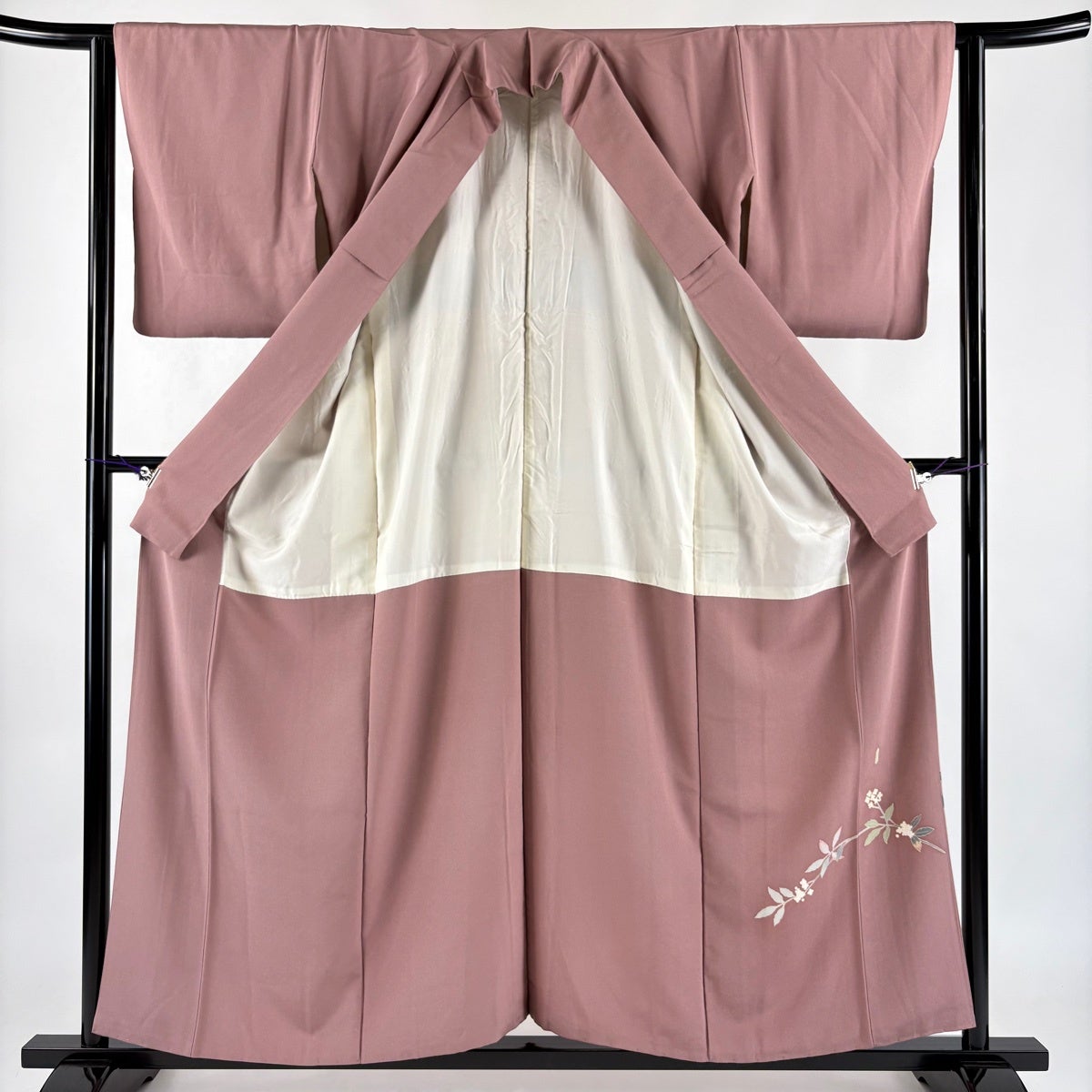 付下げ 身丈156.5cm 裄丈62.5cm S 袷 枝花 ぼかし 小豆色 正絹 秀品 一