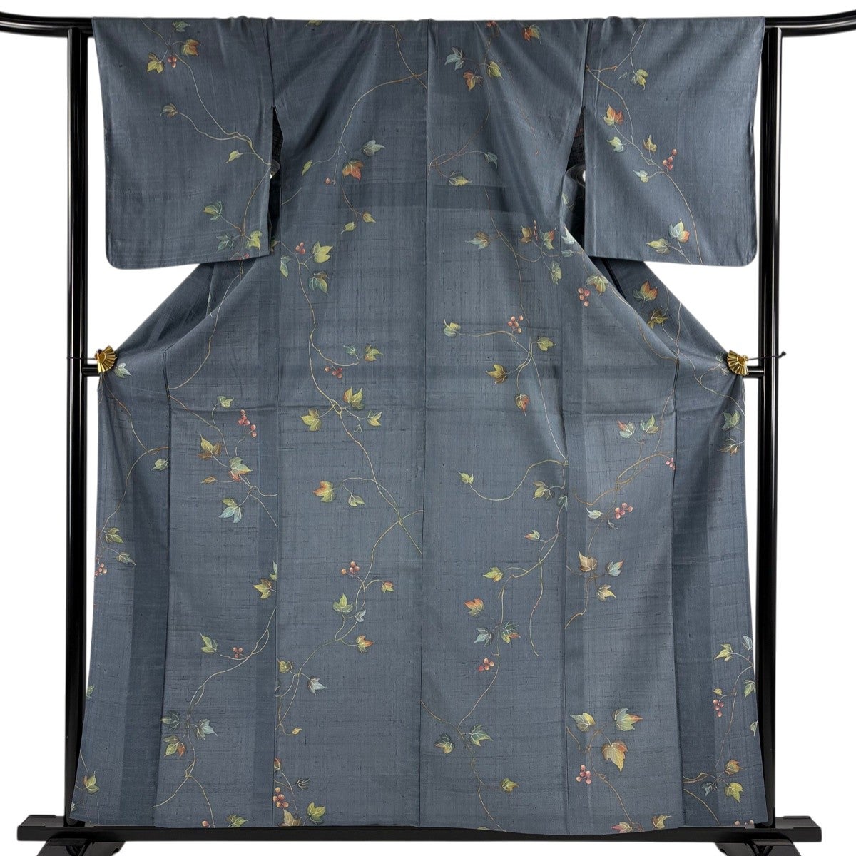 美品】 訪問着 身丈163cm 裄丈66.5cm M 単衣 紬地 草花