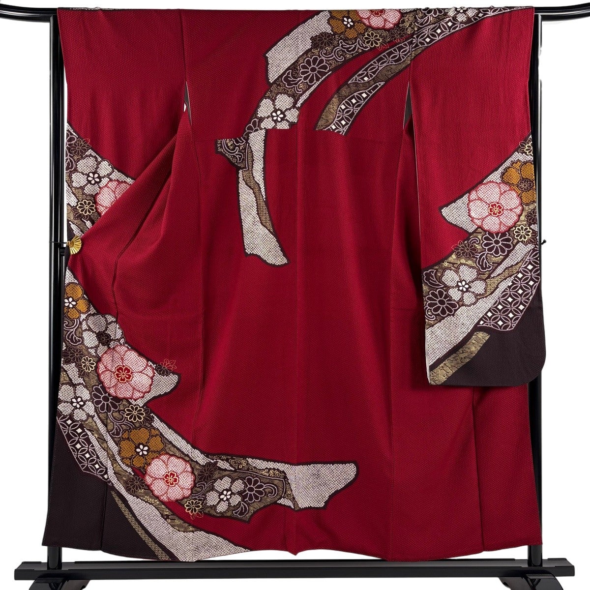 美品】 振袖 身丈157cm 裄丈64cm M 袷 桜 蝶 金糸 金彩 赤紫 正絹 秀品
