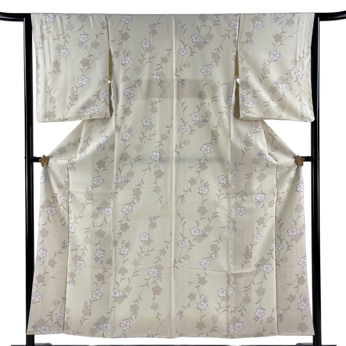 美品】 小紋 身丈153cm 裄丈65cm M 袷 やまと 枝垂れ桜 有職文様 縮緬