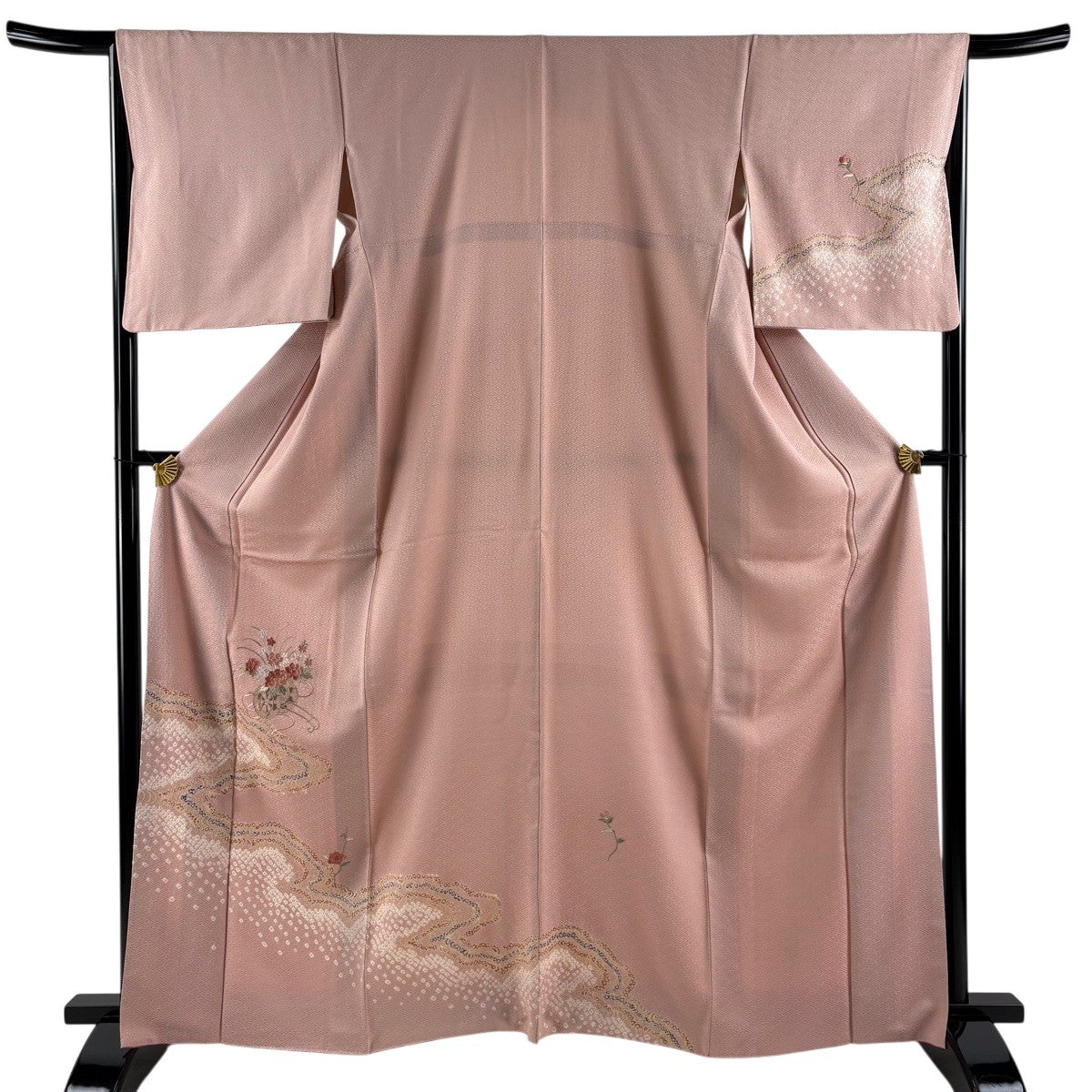 付下げ 身丈156.5cm 裄丈65.5cm M 袷 花丸文 熨斗 金彩 染め分け 薄緑