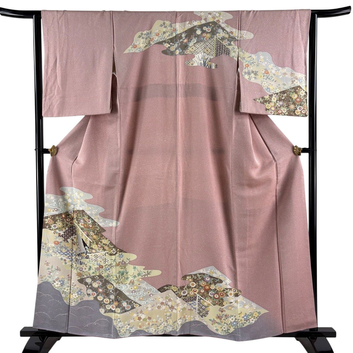 訪問着 身丈157cm 裄丈65.5cm M 袷 菊唐草 有職文様 金彩 染め分け