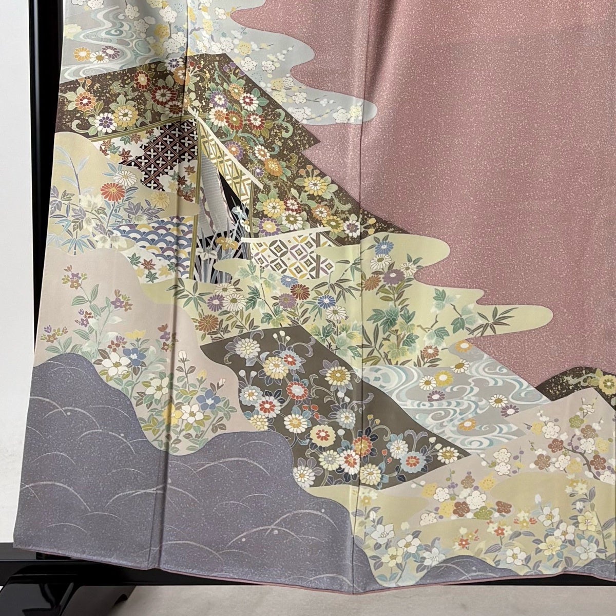 訪問着 身丈157cm 裄丈65.5cm M 袷 菊唐草 有職文様 金彩 染め分け