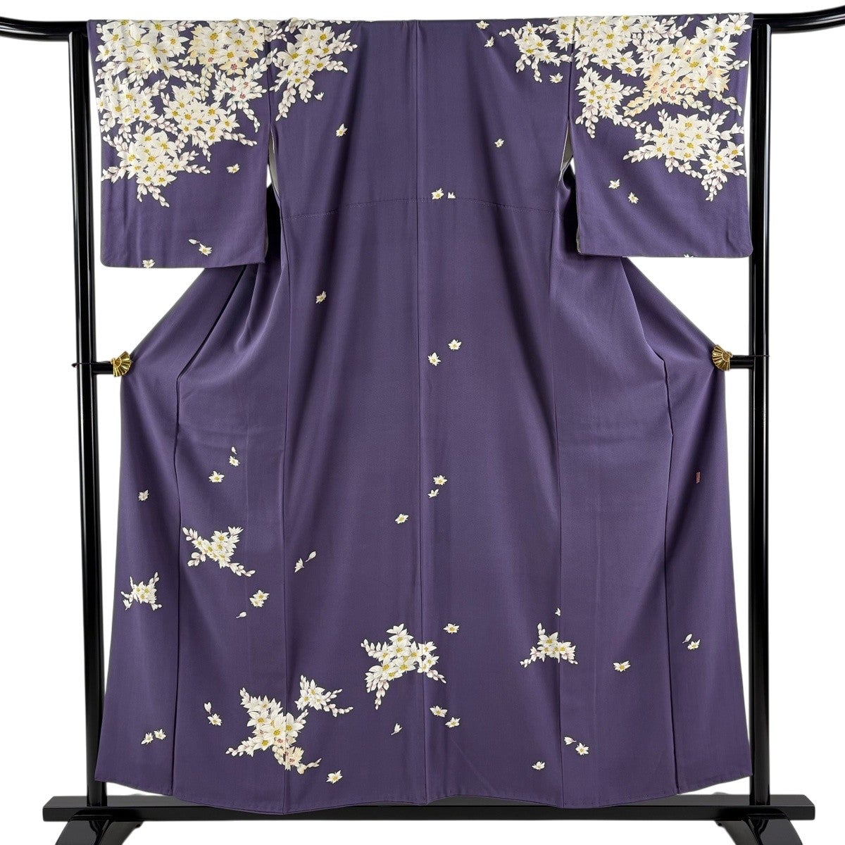 訪問着 身丈155.5cm 裄丈64.5cm M 袷 落款あり 花 紫 正絹 秀品｜中古