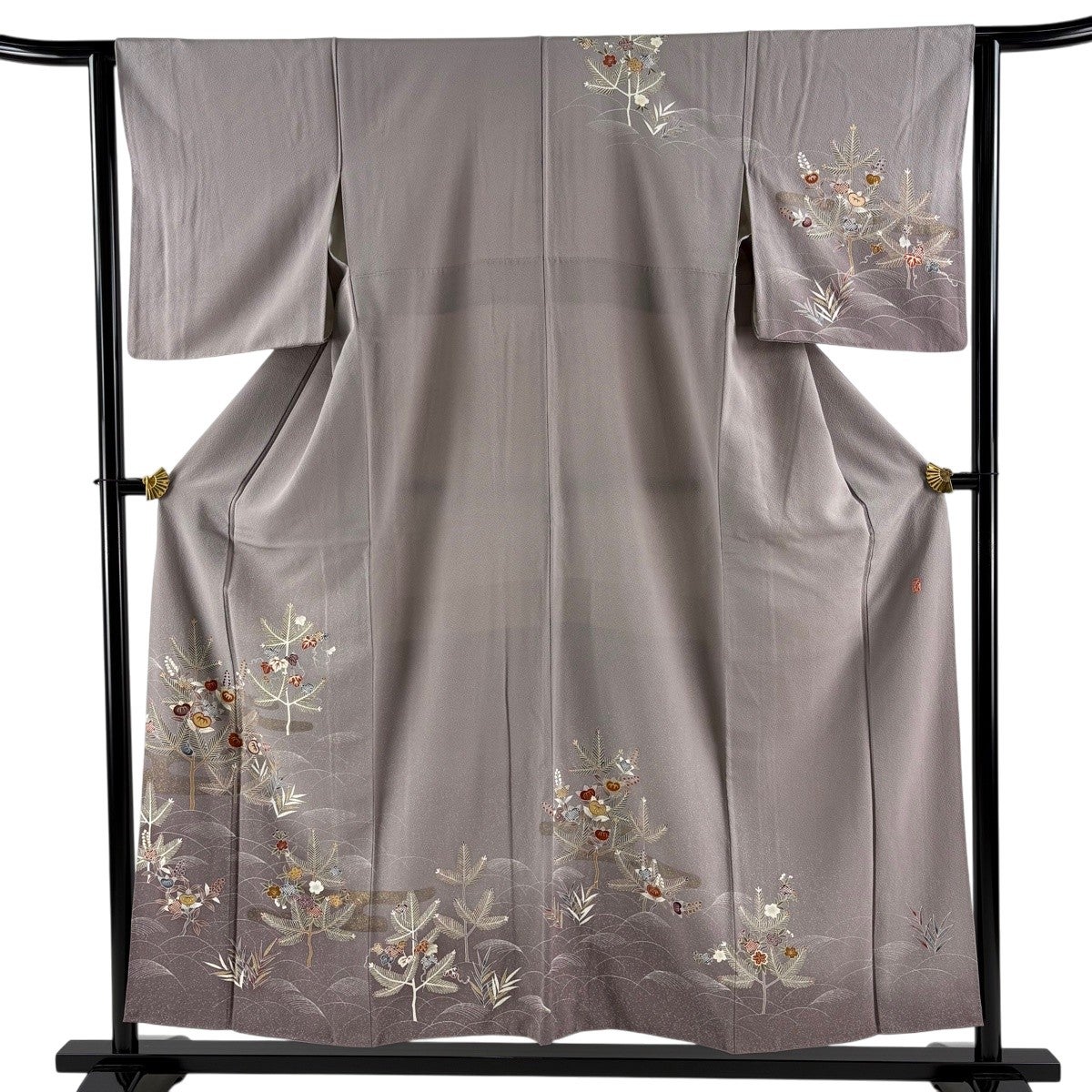 希少訪問着裄丈長め 訪問着 身丈154.5cm 裄丈62cm S 袷 落款あり 若松 橘 金彩 ぼかし 灰紫
