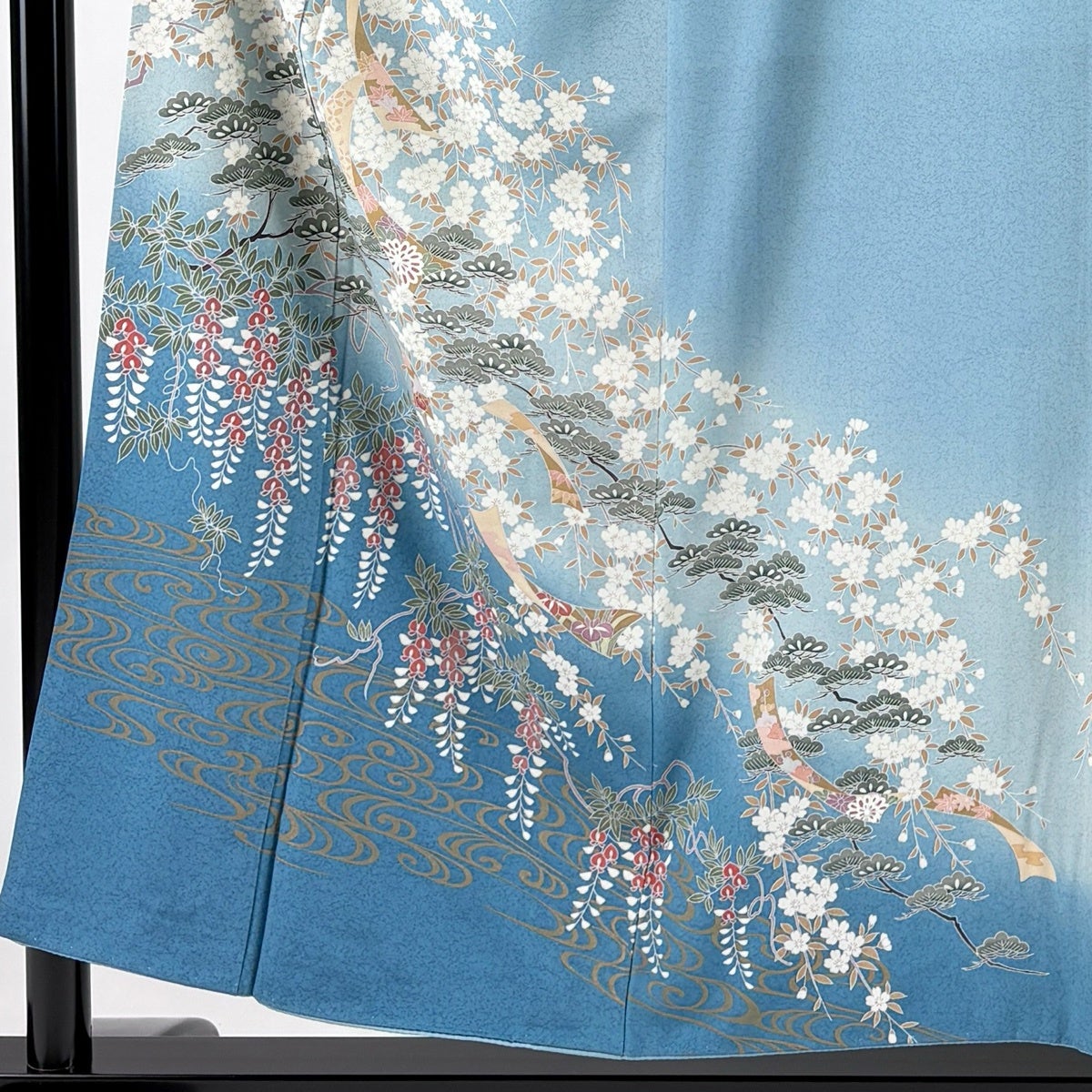 訪問着 身丈154cm 裄丈64cm M 袷 松 観世水 金彩 染め分け 水色 正絹