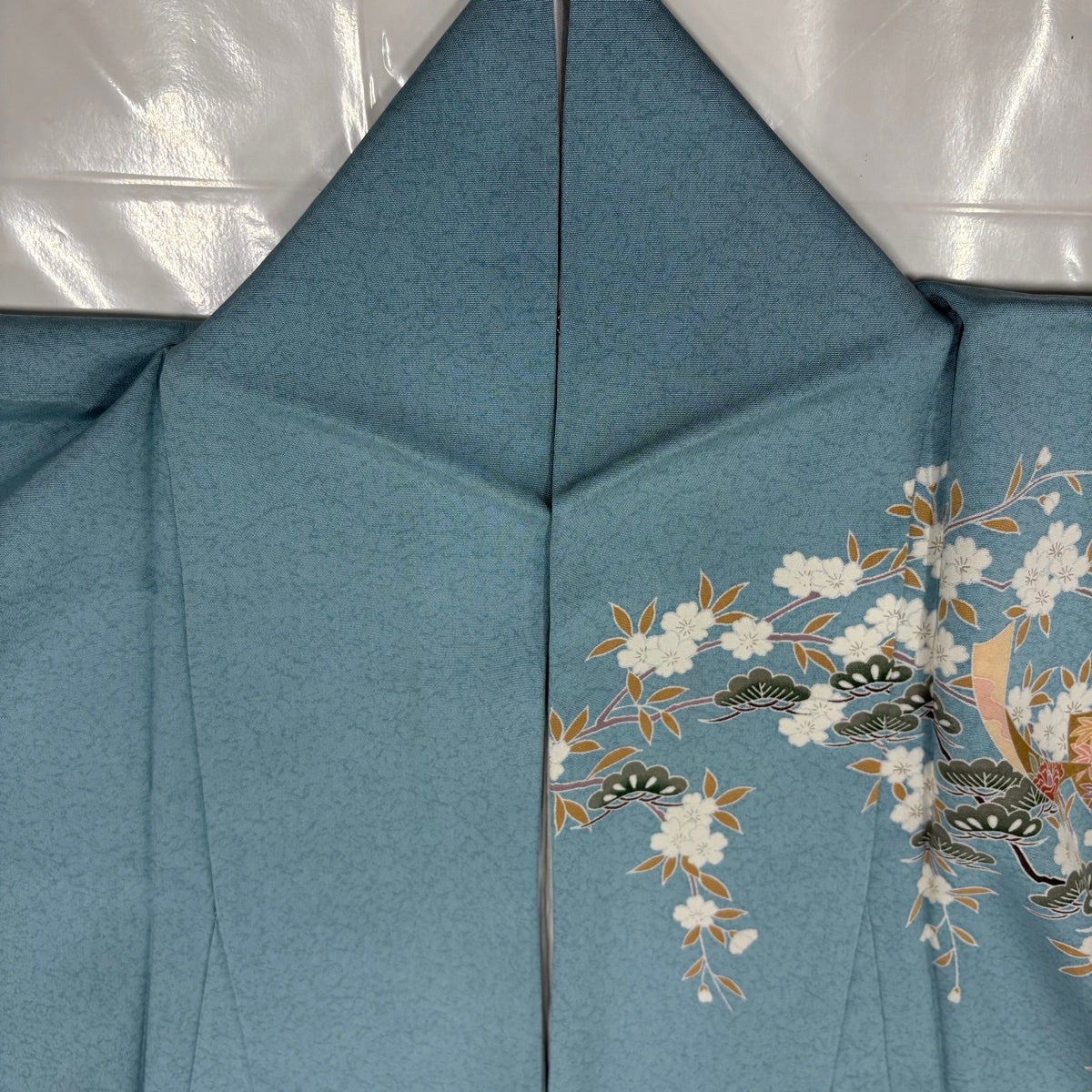 訪問着 身丈154cm 裄丈64cm M 袷 松 観世水 金彩 染め分け 水色 正絹