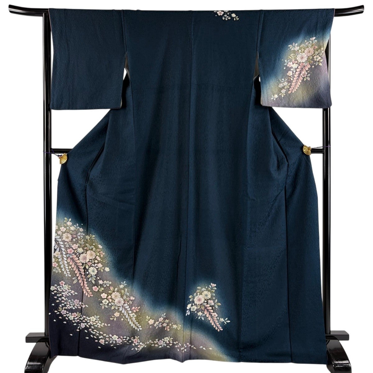 訪問着 身丈170cm 裄丈65cm M 袷 辻が花 金彩 ぼかし 青緑 正絹 秀品
