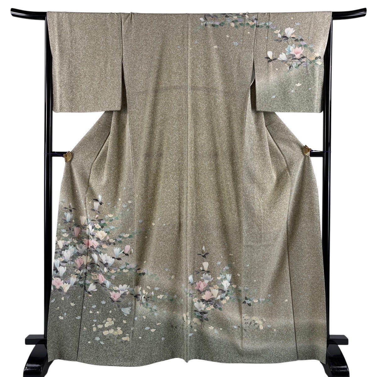 希少訪問着裄丈長め 訪問着 身丈167.5cm 裄丈67.5cm L 袷 木蓮 ぼかし 灰緑 正絹 秀品