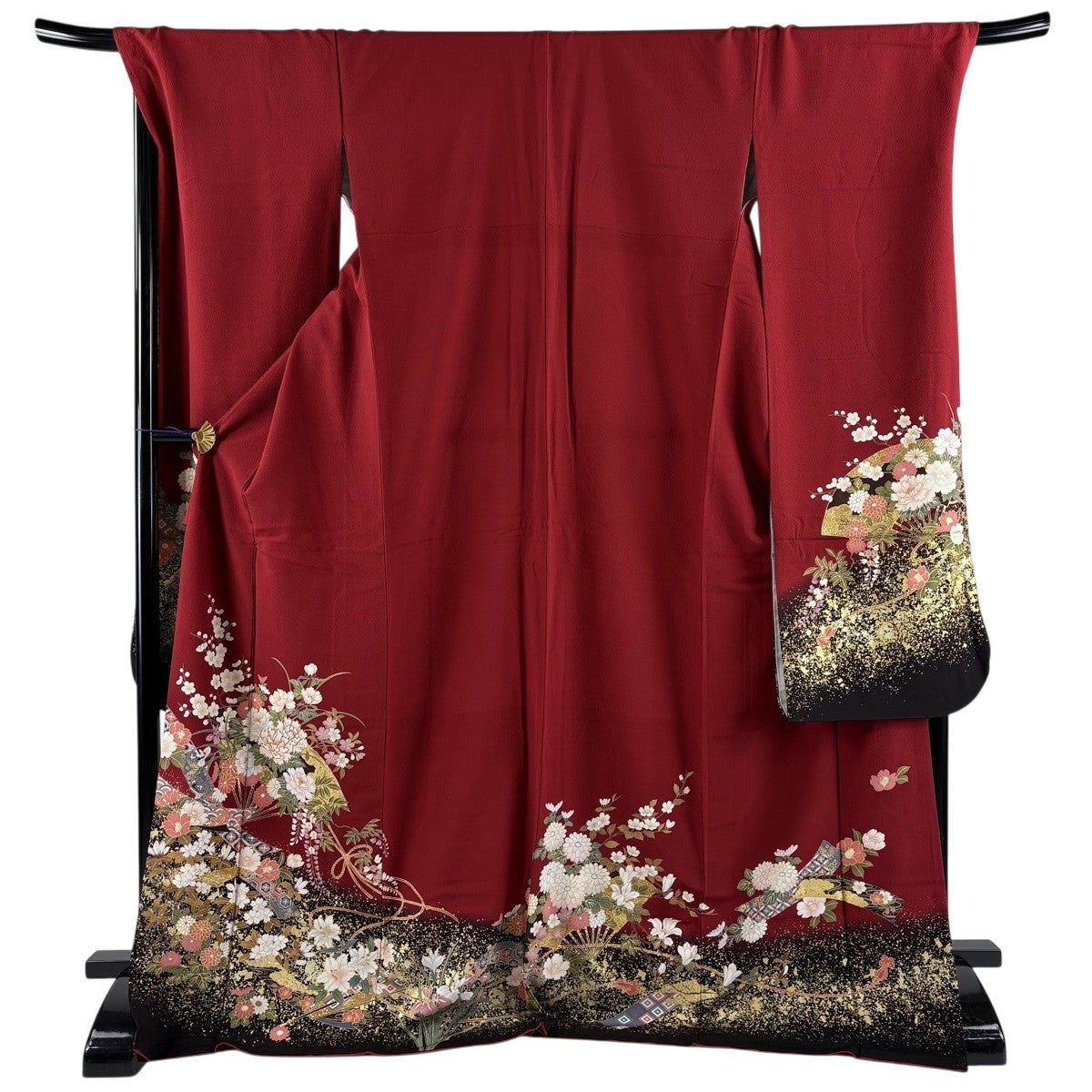 振袖単品　袷 梅 蝶 金糸 絞り 赤 正絹 秀品 振袖 身丈175cm 裄丈72cm L 袷 やまと 花扇 短冊 金糸 金彩 赤 正絹 秀