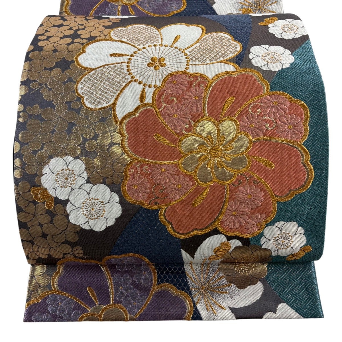 袋帯 秀品 夢うらら 桜 梅 金糸 箔 青 六通 正絹｜中古・古着