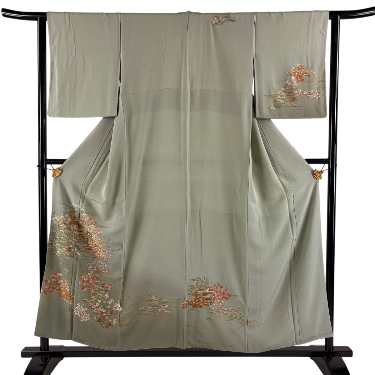 美品】 訪問着 身丈155.5cm 裄丈63.5cm S 袷 笹 波 金糸 刺繍 茶色