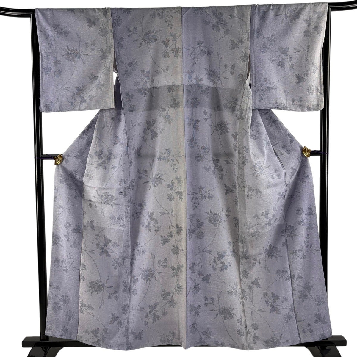 紬 身丈159cm 裄丈66.5cm M 袷 胴抜き 草花 薄紫 正絹 秀品｜中古