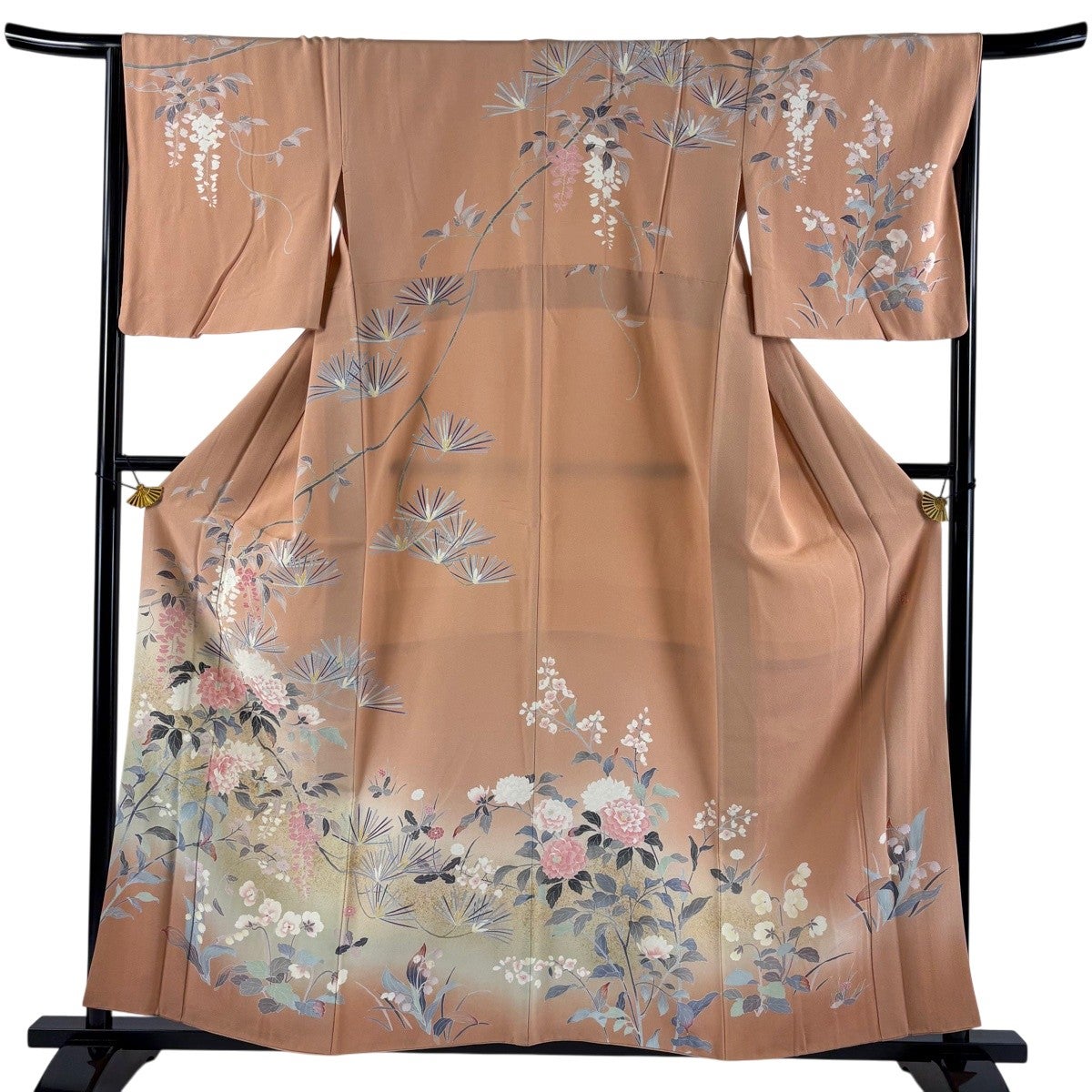 訪問着 身丈157.5cm 裄丈67cm M 袷 落款あり 枝花 金彩 ぼかし 薄