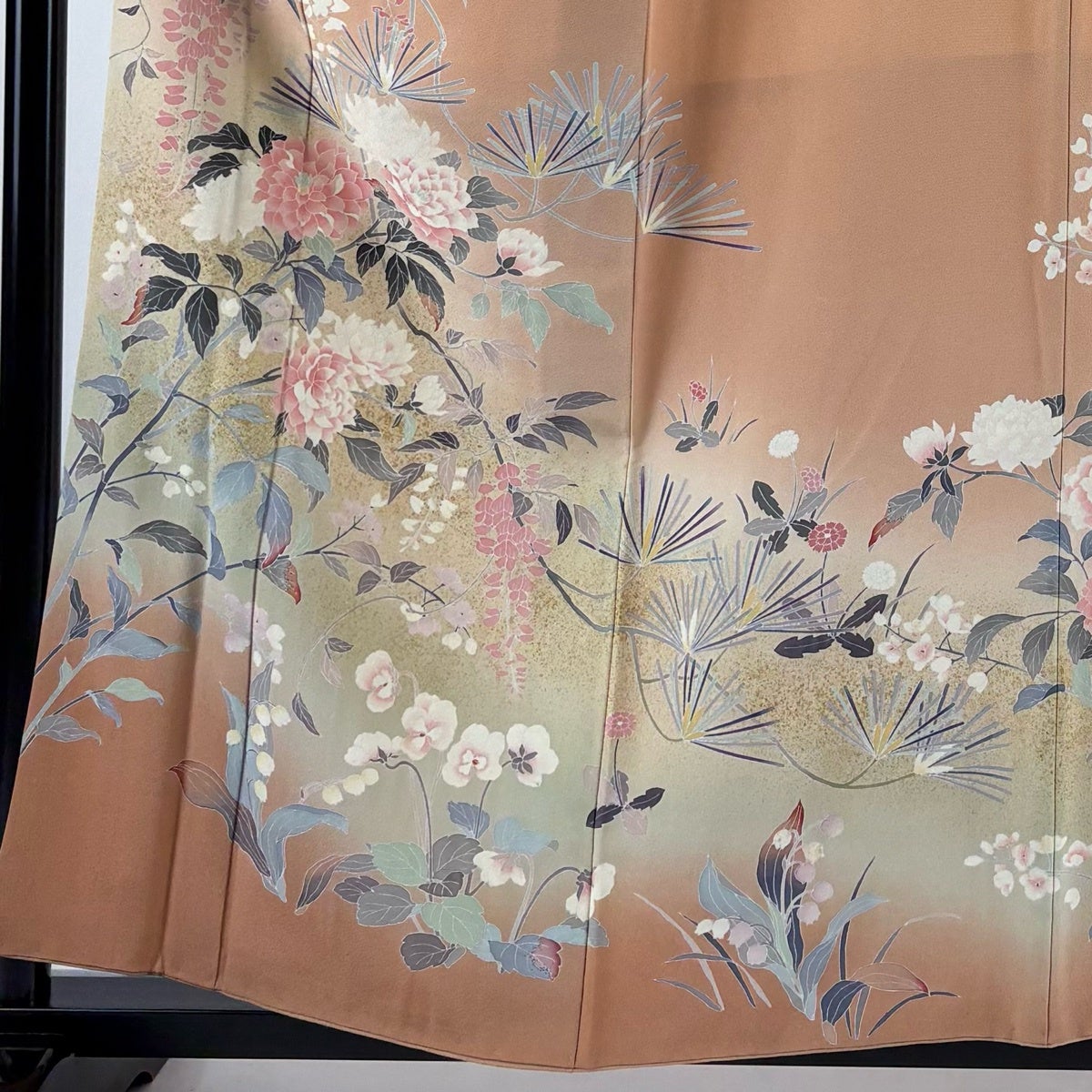 訪問着 身丈157.5cm 裄丈67cm M 袷 落款あり 枝花 金彩 ぼかし 薄
