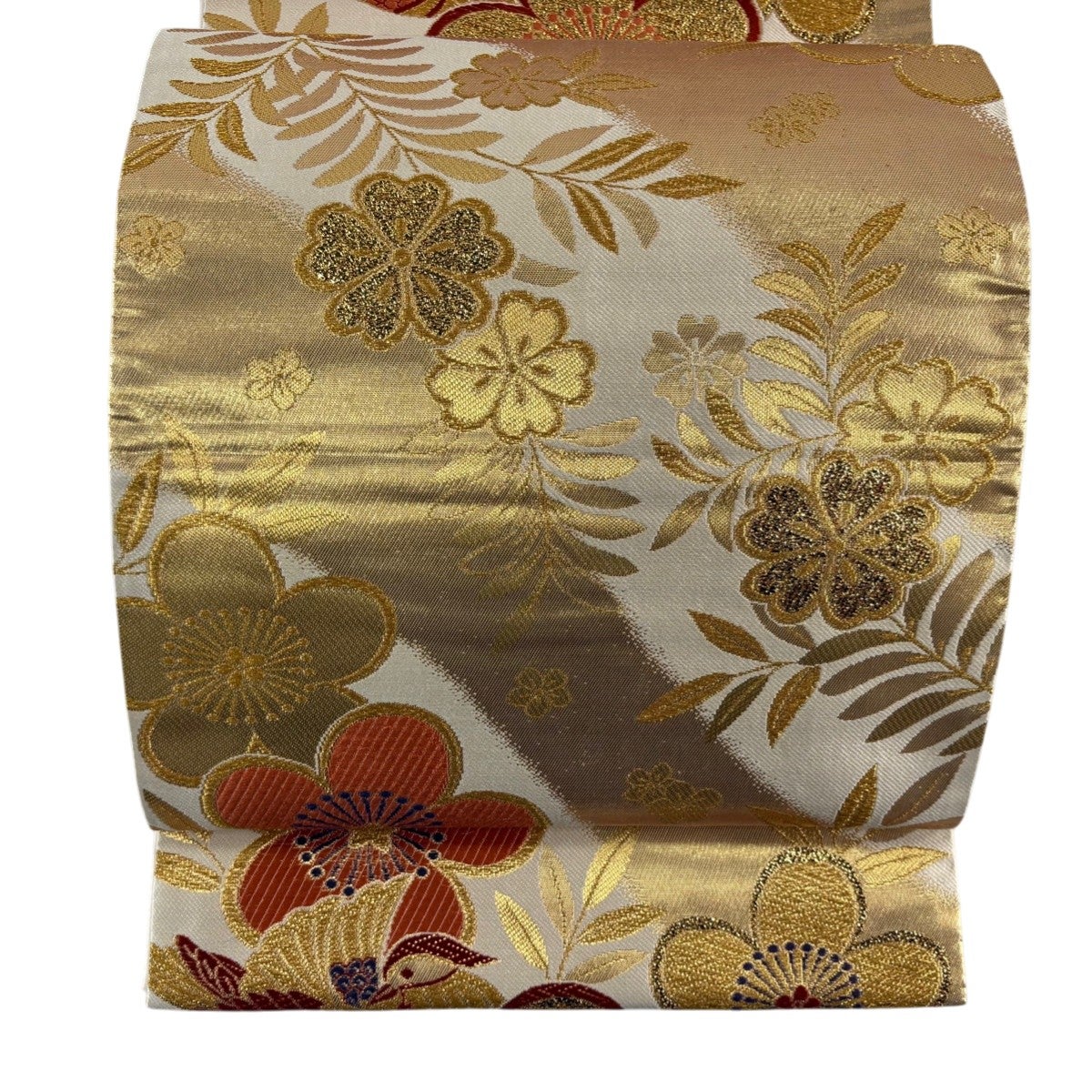 美品】 袋帯 逸品 壱千八百口錦 華文 波 金糸 箔 金色 六通 正絹｜中古