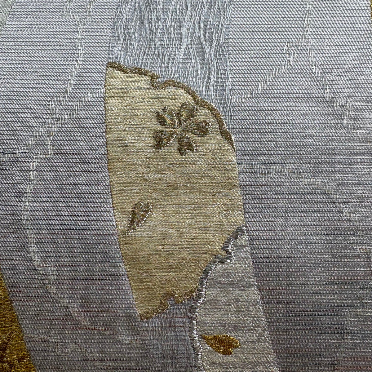 在庫一掃】 【美品】 袋帯 秀品 雪輪 桜 金銀糸 箔 灰色 六通 正絹
