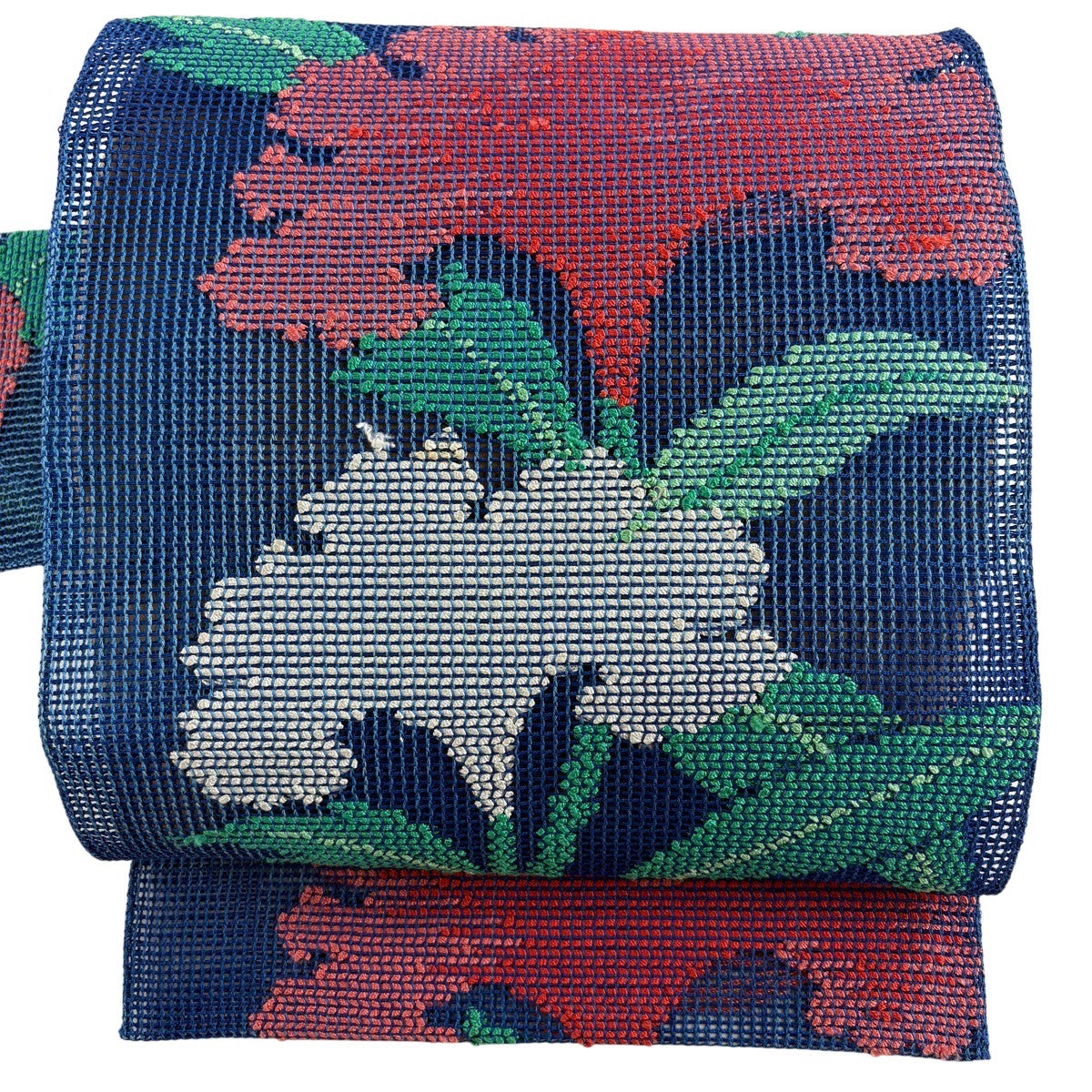 美品】 名古屋帯 秀品 夏帯 八寸名古屋帯 草花 青 正絹｜中古・古着