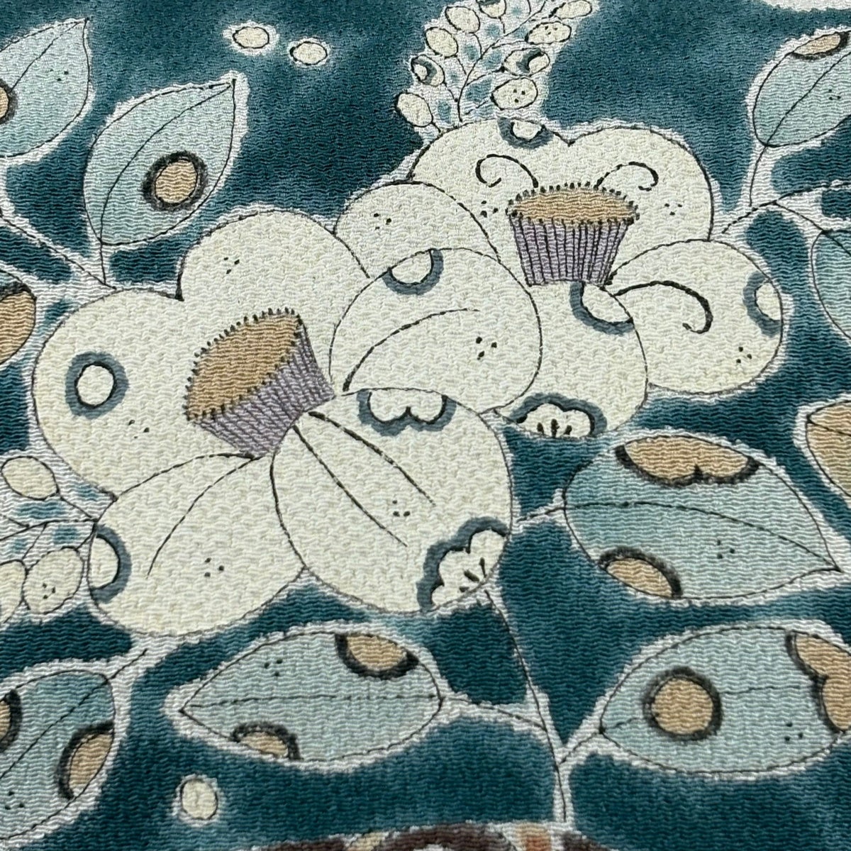 名古屋帯 秀品 辻が花柄 観世水 縮緬 灰色 正絹｜中古・古着