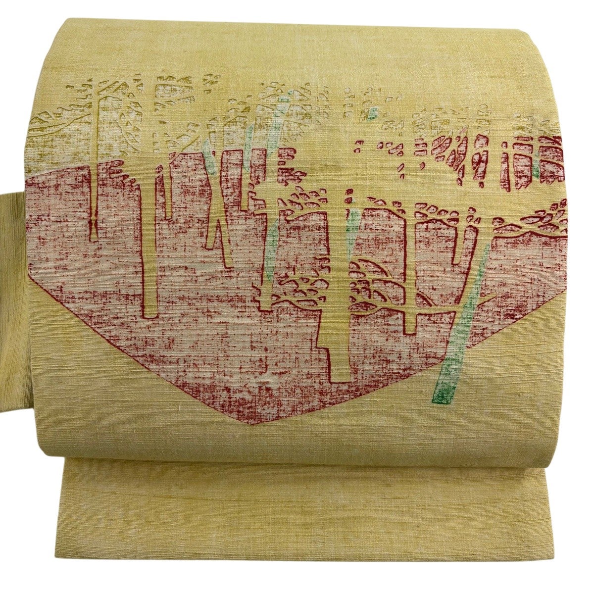 美品】 名古屋帯 優品 髭紬地 山並み 樹木 灰紫 正絹｜中古・古着