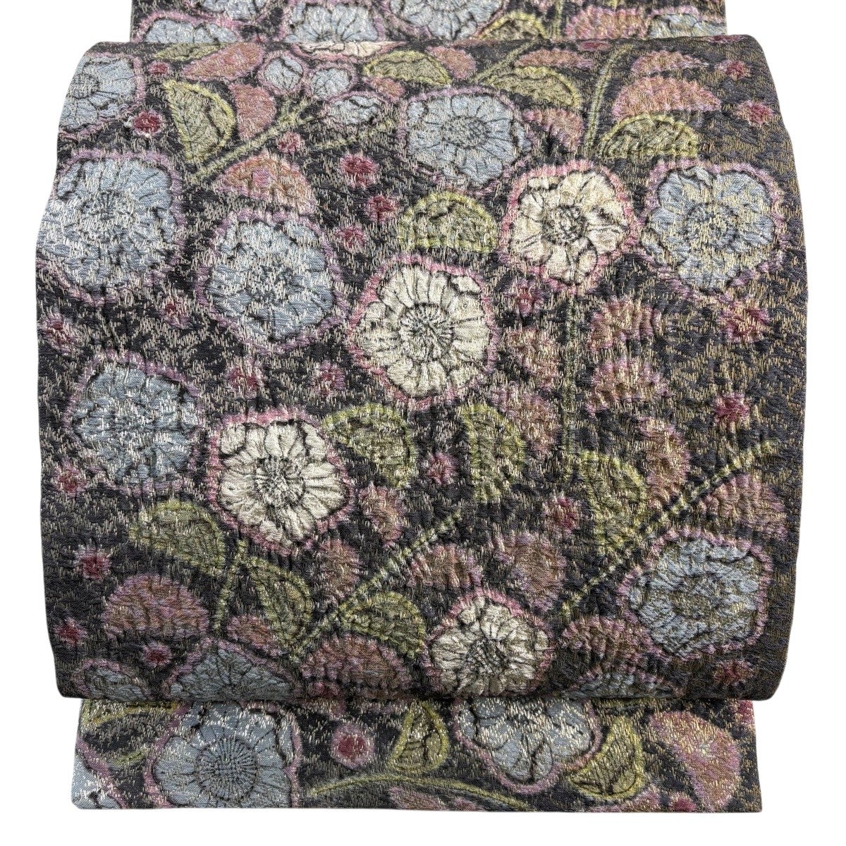 袋帯 秀品 蝶 霞 銀糸 金彩 水色 お太鼓柄 正絹｜中古・古着