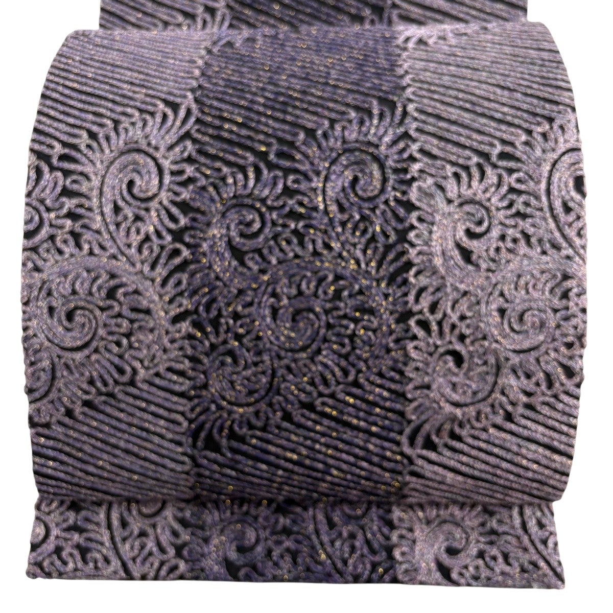 袋帯 美品 名品 無月 落款 縞 唐草 黒 全通 正絹 【中古】 袋帯 名品