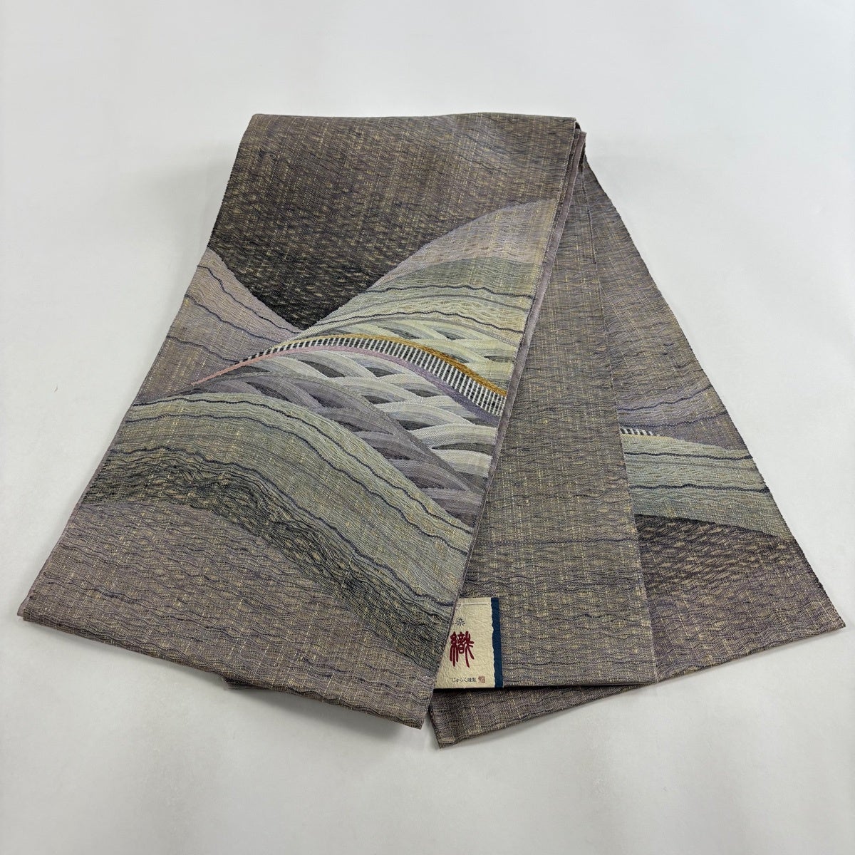 美品】 袋帯 名品 漢方草木染 波 灰紫 お太鼓柄 正絹｜中古・古着