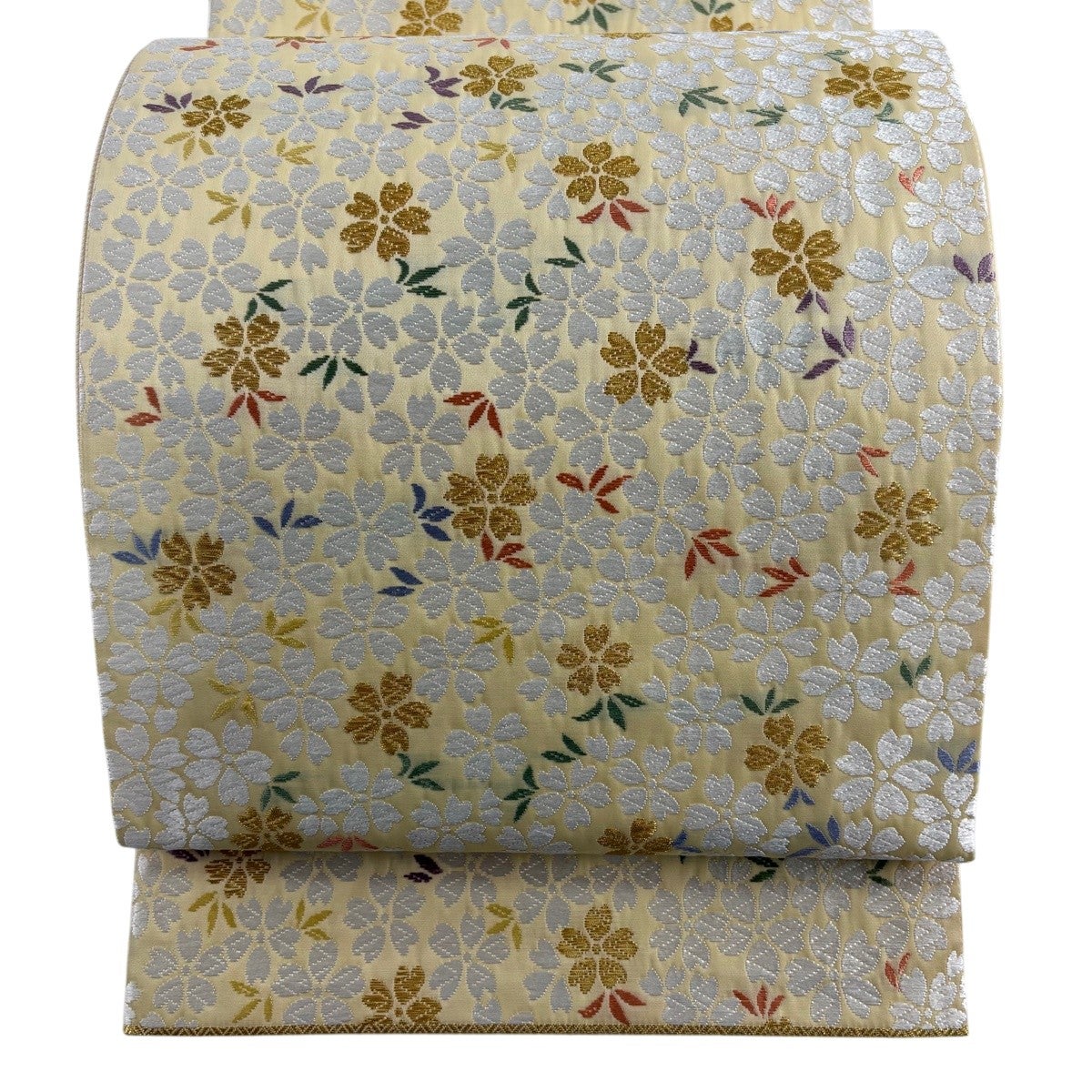美品】 袋帯 名品 桜 金糸 薄黄土色 六通 正絹｜中古・古着