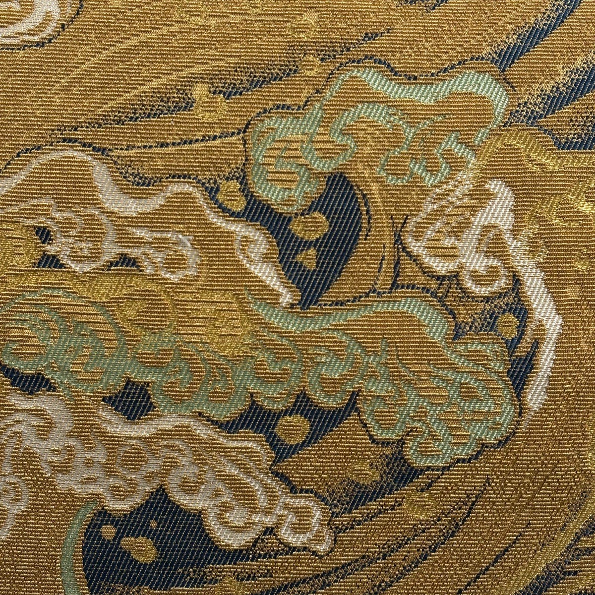袋帯 名品 波頭 金糸 輪奈織 深緑 お太鼓柄 正絹｜中古・古着